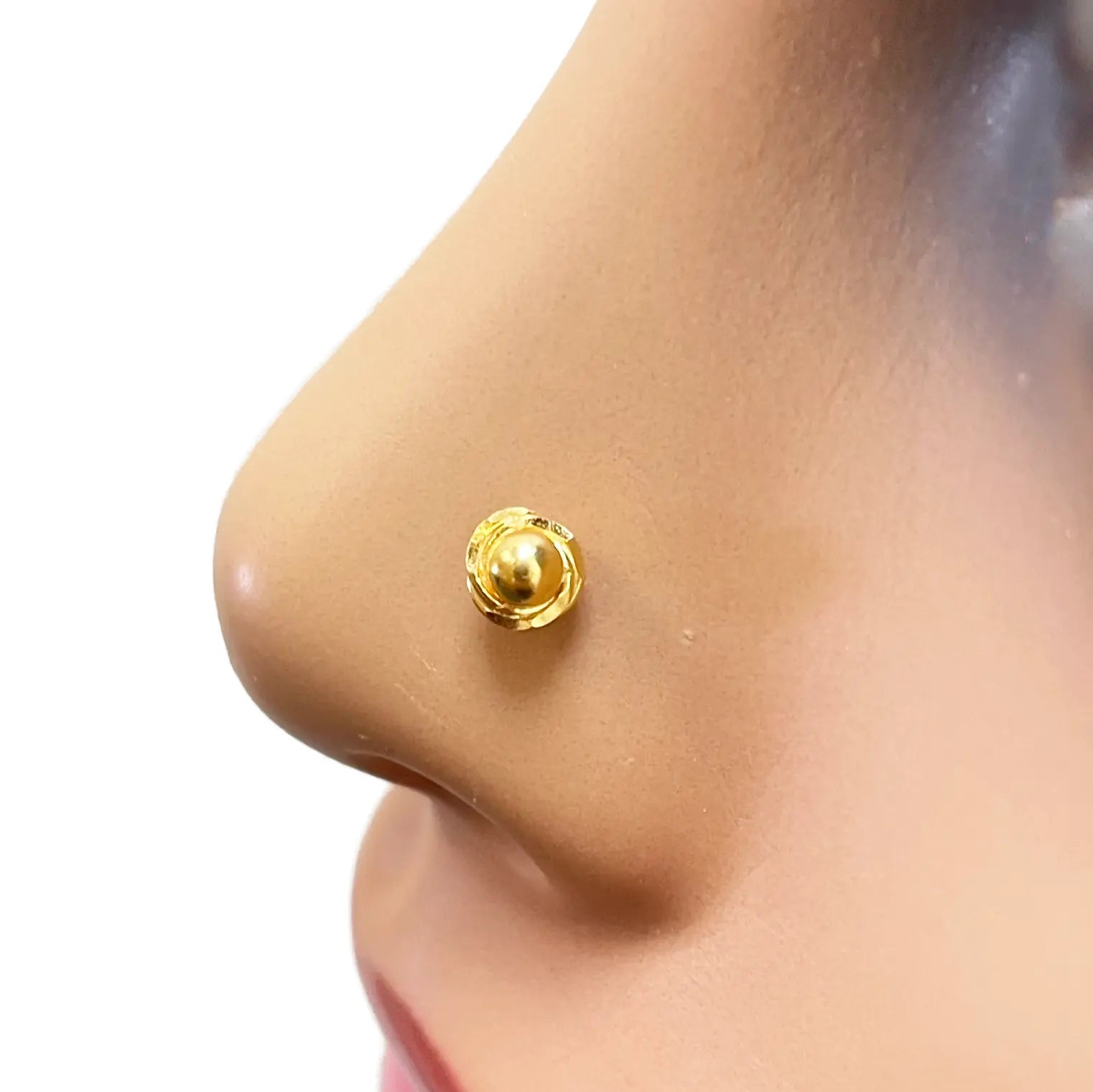 22ct Yellow Gold Plain High Polished Rose Nose Stud/Pin 4.5mm Length 