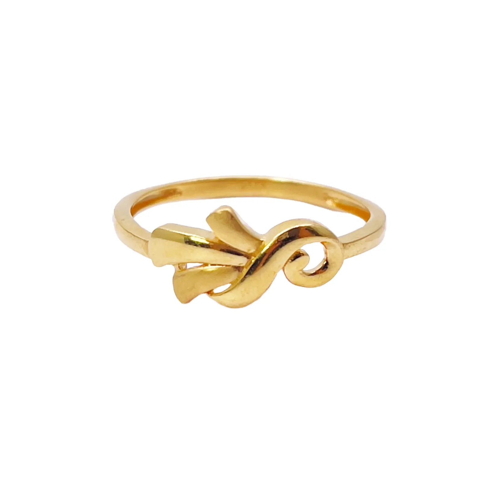 22ct Yellow Gold Polished & Matt Floral Minimalist Ring 