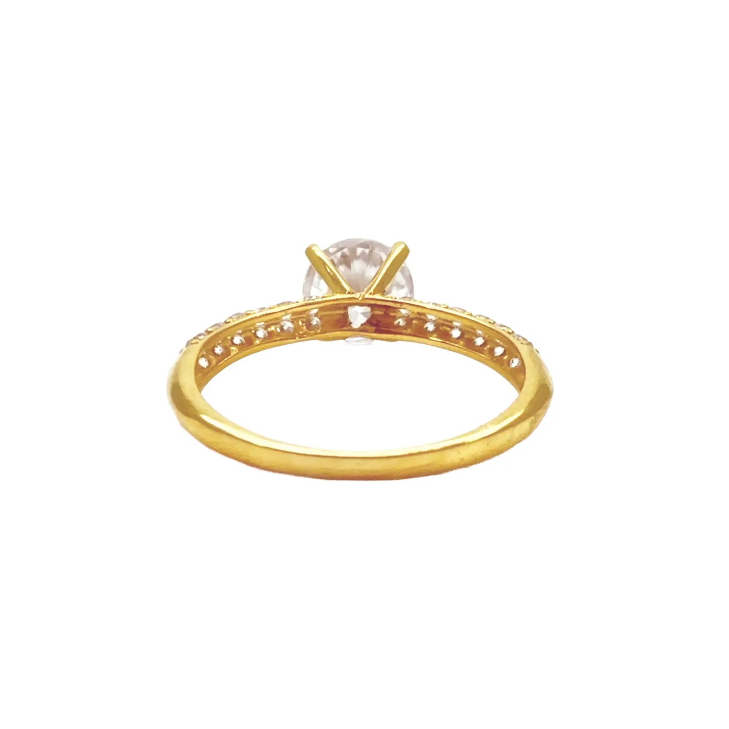 22ct Yellow Gold Round 4-Claw Cubic Zirconia Pave Engagement Ring 7mm Width 