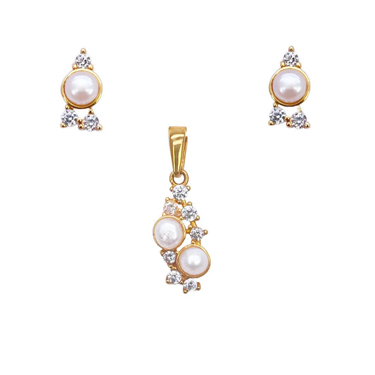 22ct Yellow Gold Round Freshwater Pearl Bubble Pendant and Matching Earrings Set 