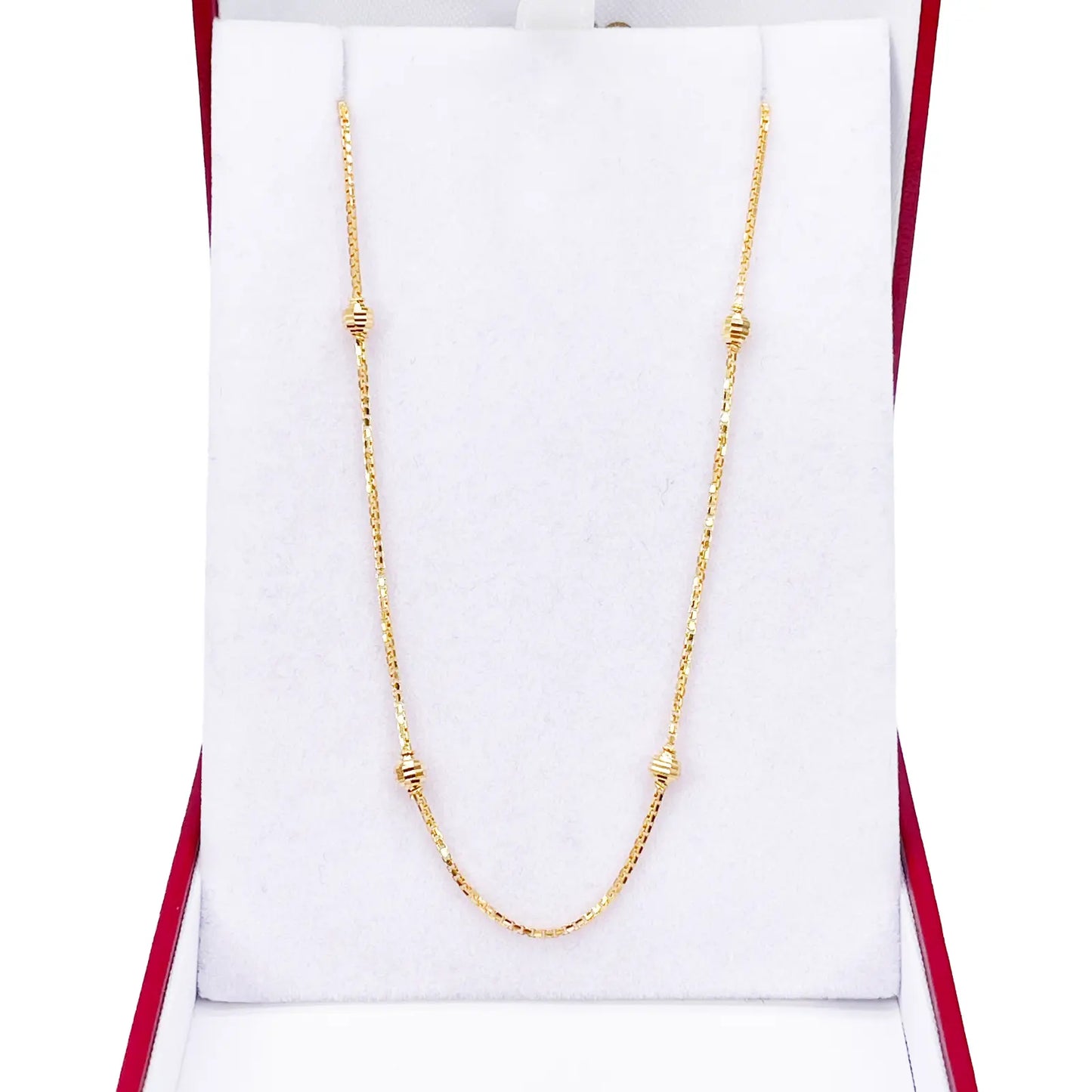 22ct Yellow Gold Shiny Diamond Cut Ball Eight Beaded Necklace Chain 18.5 Inches 