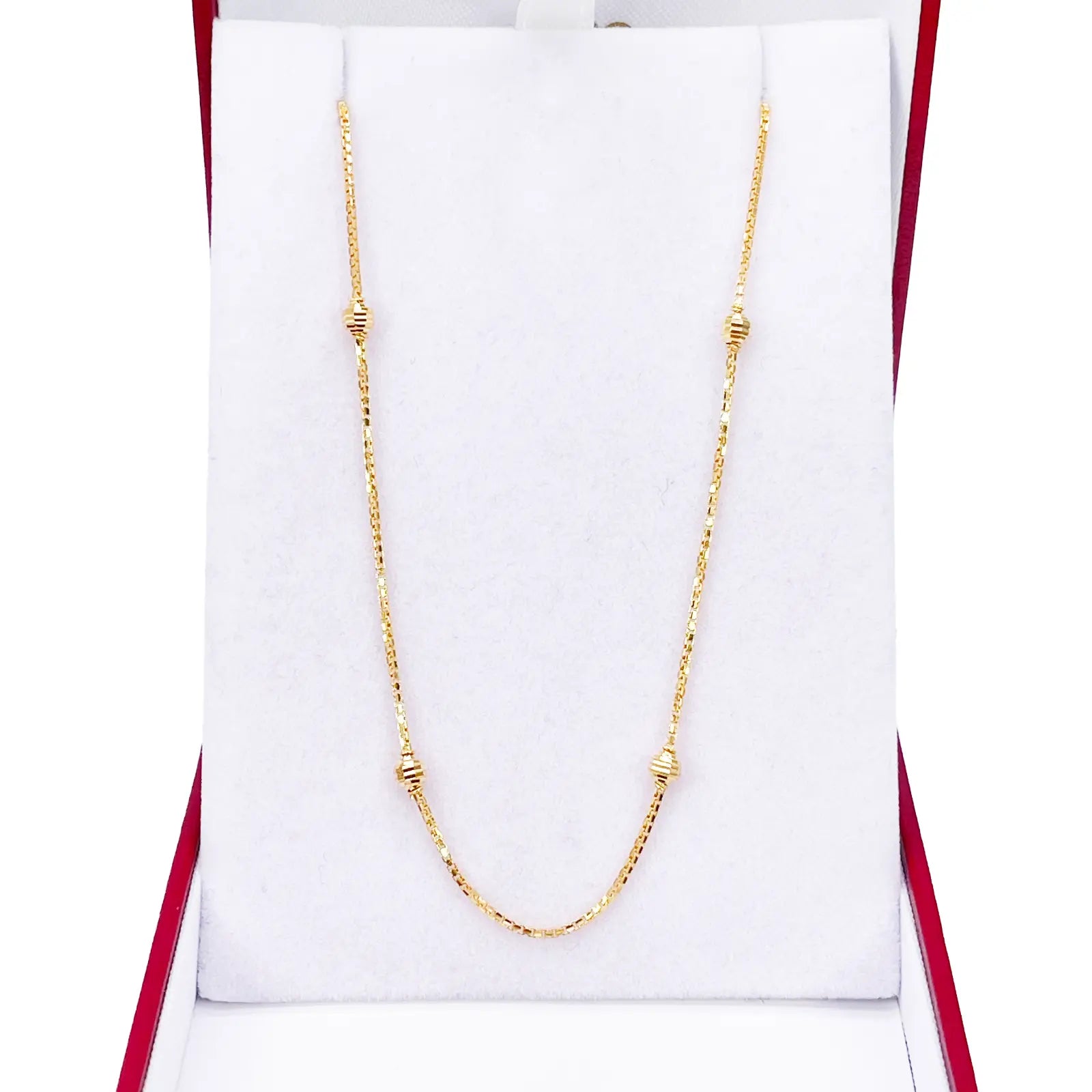 22ct Yellow Gold Shiny Diamond Cut Ball Eight Beaded Necklace Chain 18.5 Inches 