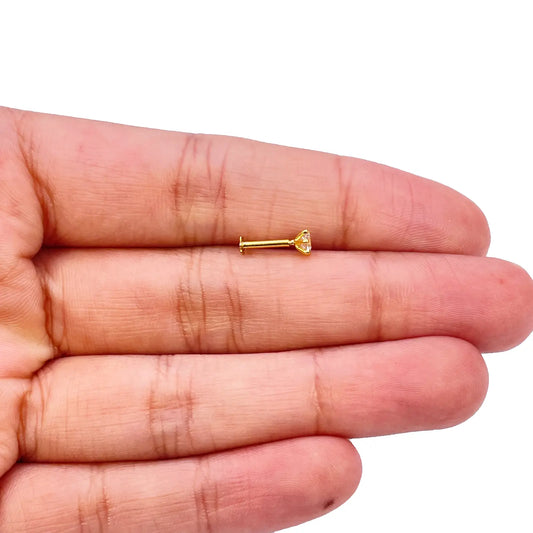 22ct Yellow Gold Six Claw Cubic Zirconia Prong Nose Stud/Pin 3.5mm Length 