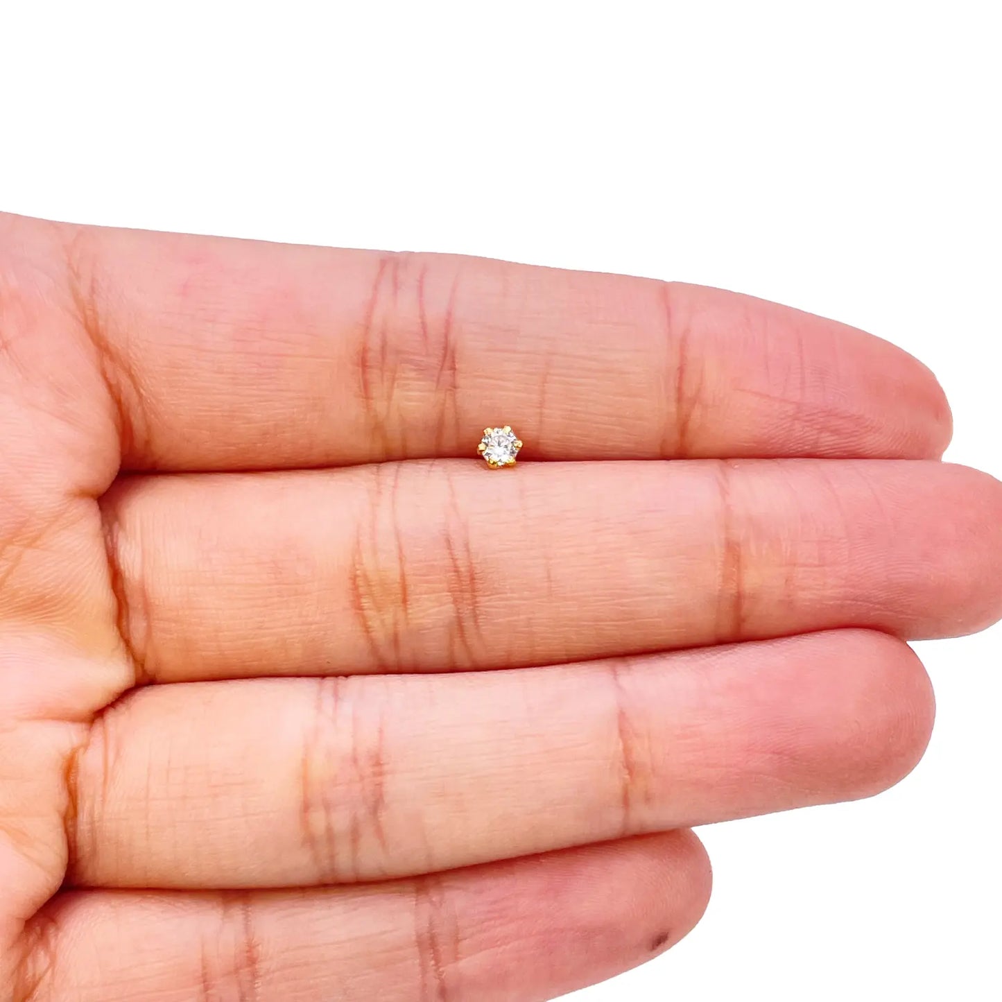 22ct Yellow Gold Six Claw Prong Cubic Zirconia Nose Stud/Pin 3mm Length 