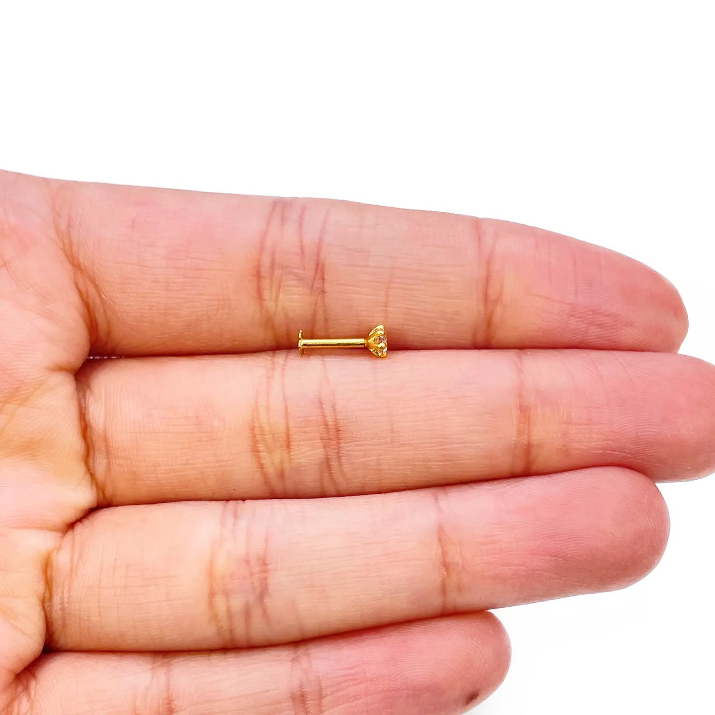 22ct Yellow Gold Six Claw Prong Cubic Zirconia Nose Stud/Pin 3mm Length 