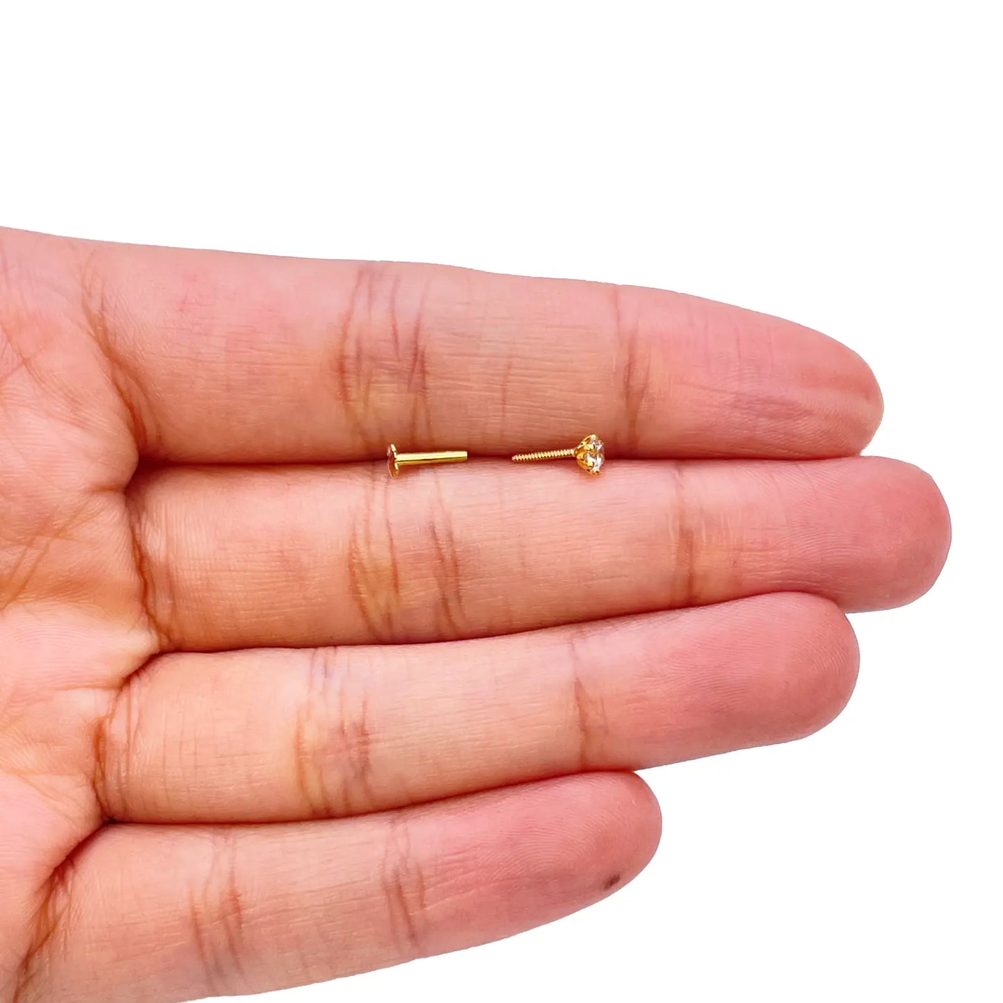 22ct Yellow Gold Six Claw Prong Cubic Zirconia Nose Stud/Pin 3mm Length 