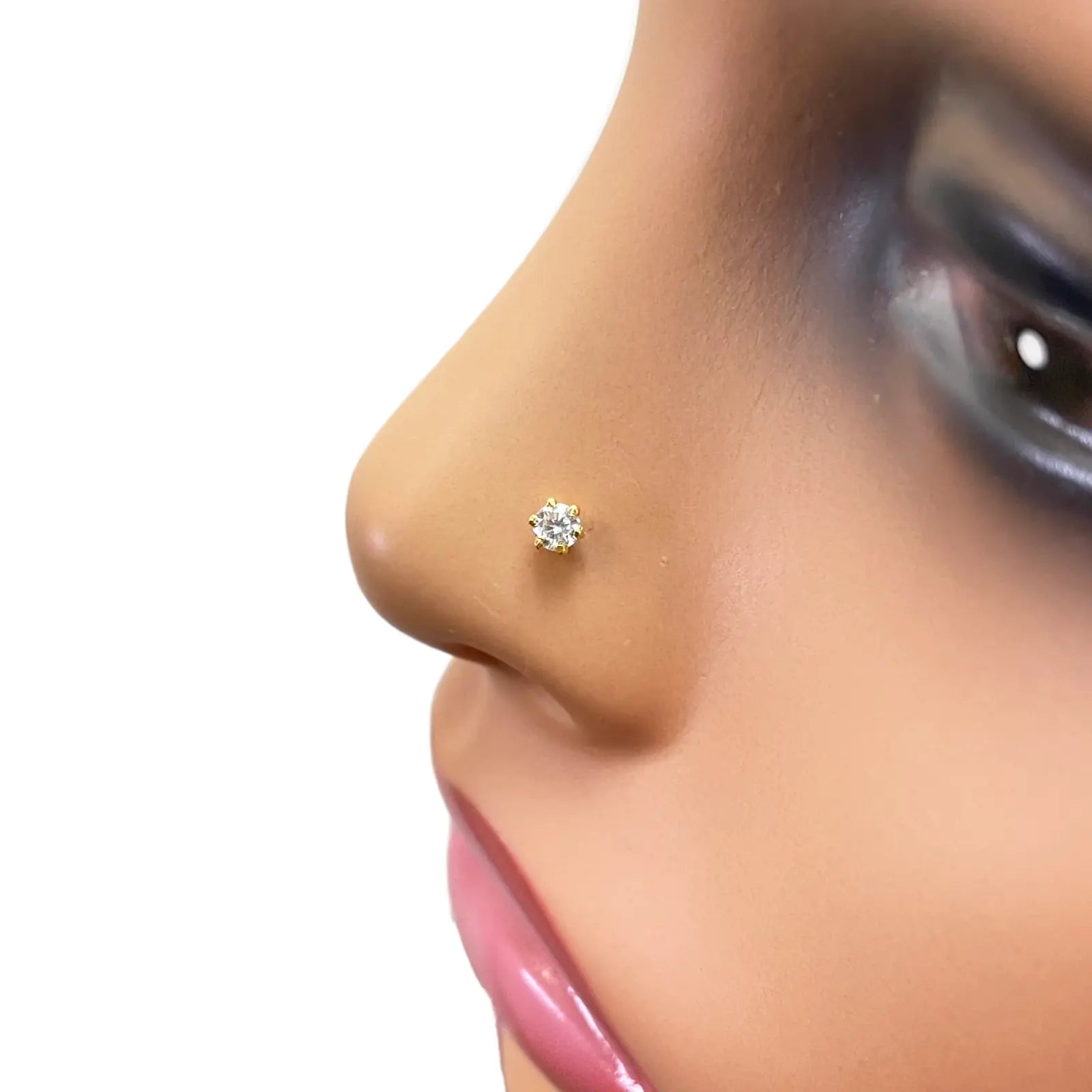 22ct Yellow Gold Six Claw Prong Cubic Zirconia Nose Stud/Pin 3mm Length 