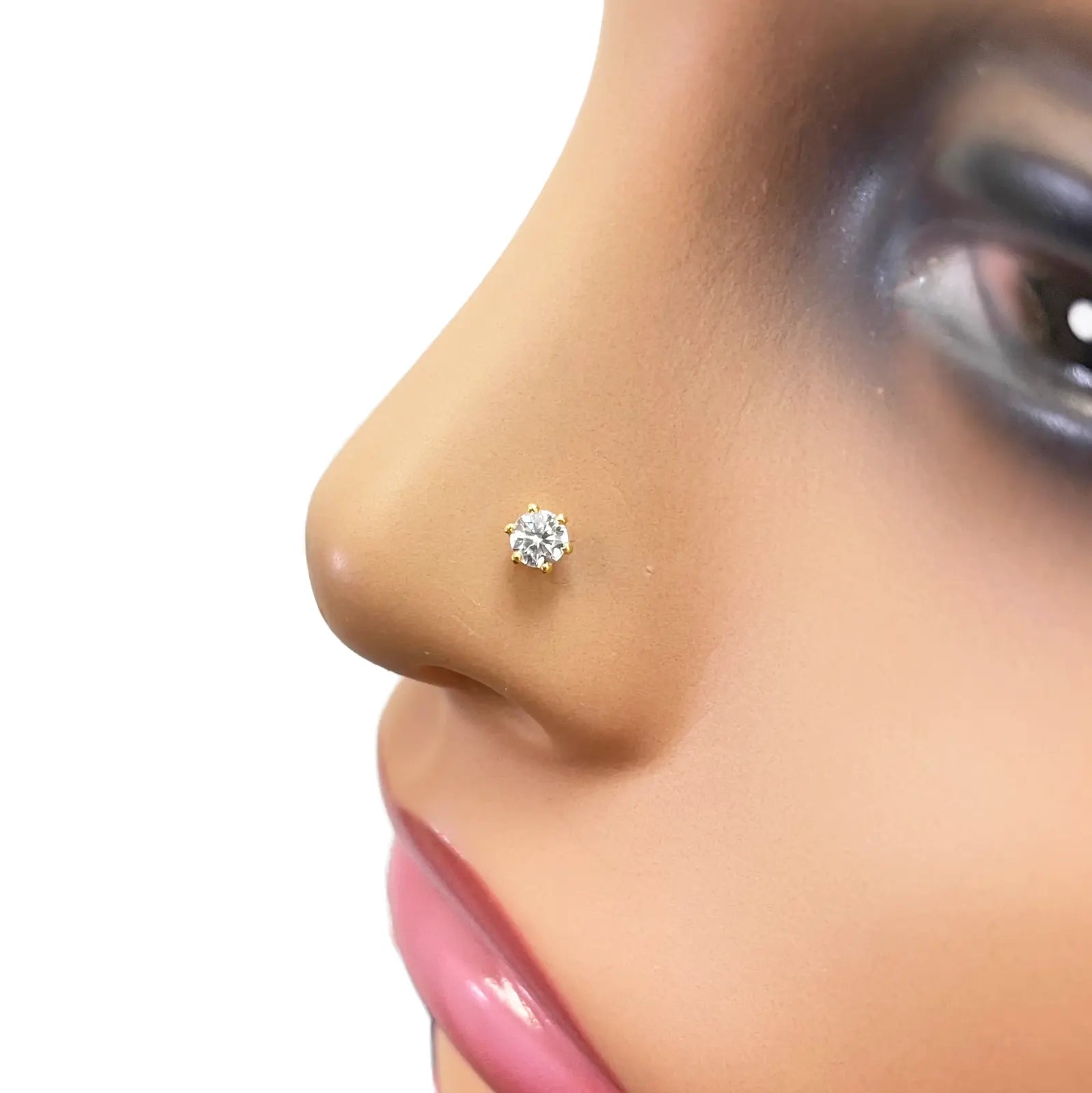 22ct Yellow Gold Six Claw Prong Cubic Zirconia Nose Stud/Pin 4mm Length 