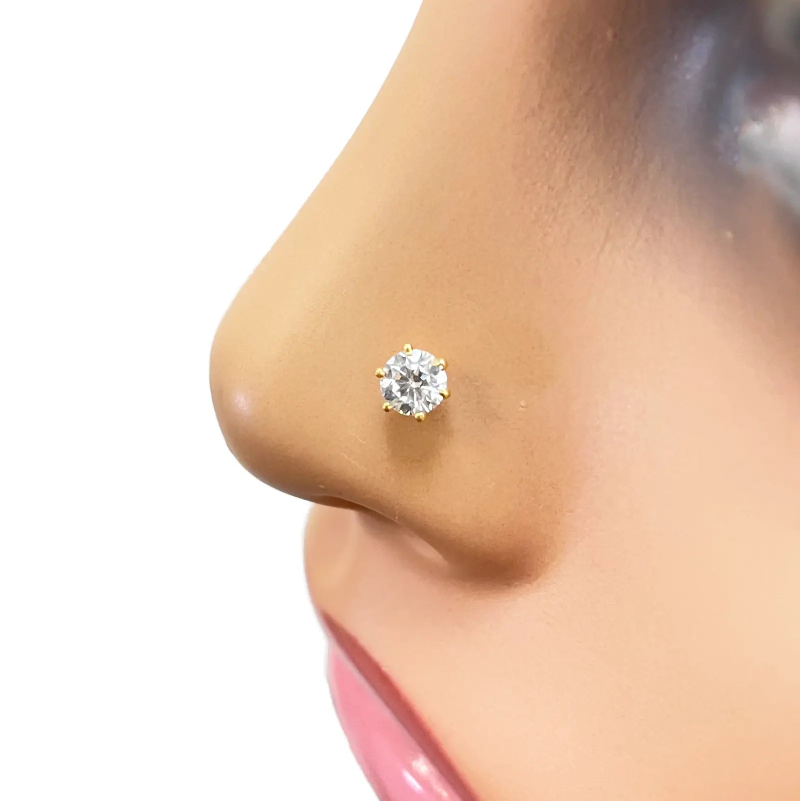 22ct Yellow Gold Six Claw Prong Small Nose Stud/Pin 4mm Length 