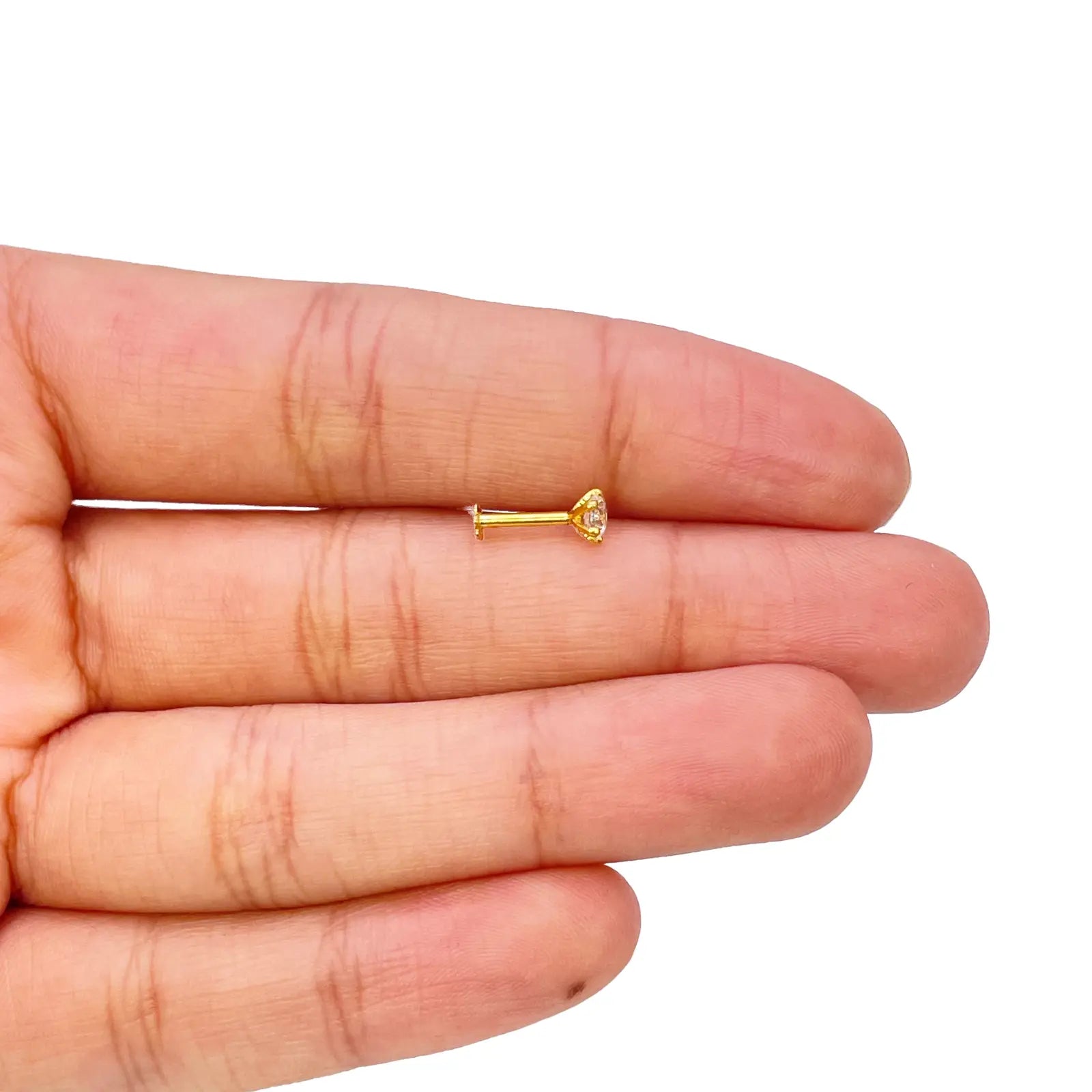 22ct Yellow Gold Six Claw Prong Small Nose Stud/Pin 4mm Length 