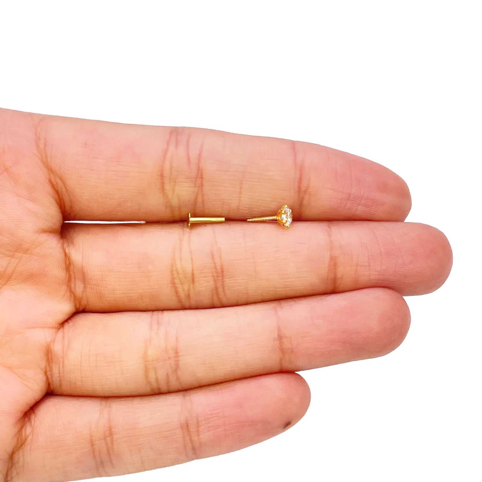 22ct Yellow Gold Six Claw Prong Small Nose Stud/Pin 4mm Length 