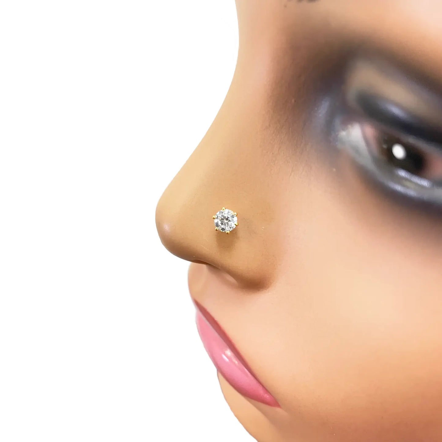 22ct Yellow Gold Six Claw Prong Small Nose Stud/Pin 4mm Length 