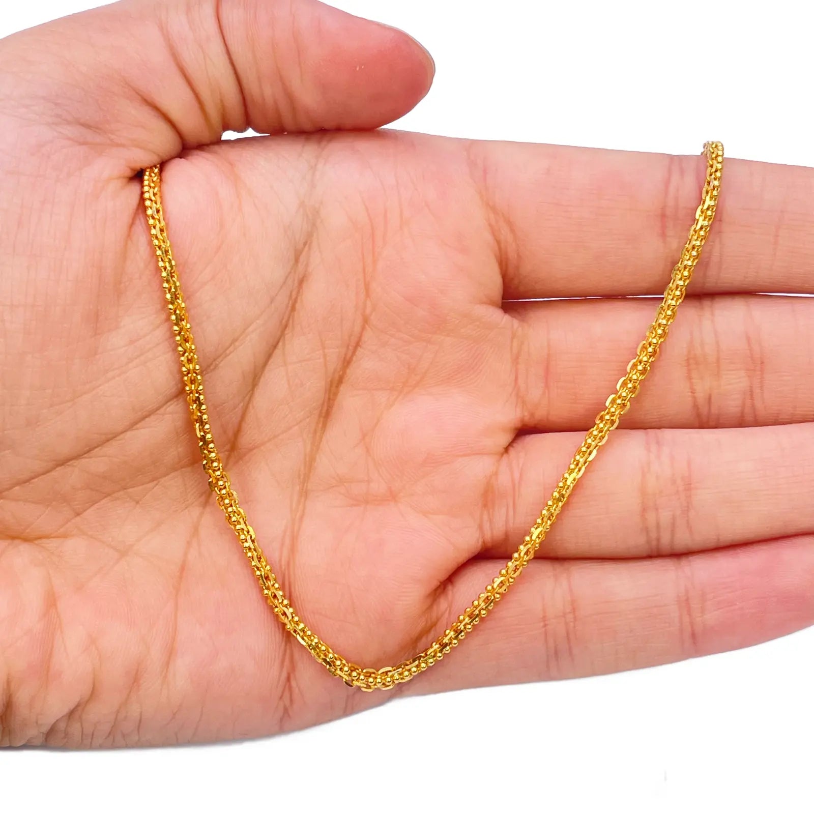 22ct Yellow Gold Small Beaded Linked Chain Necklace 20 Inches 2.6mm Width 
