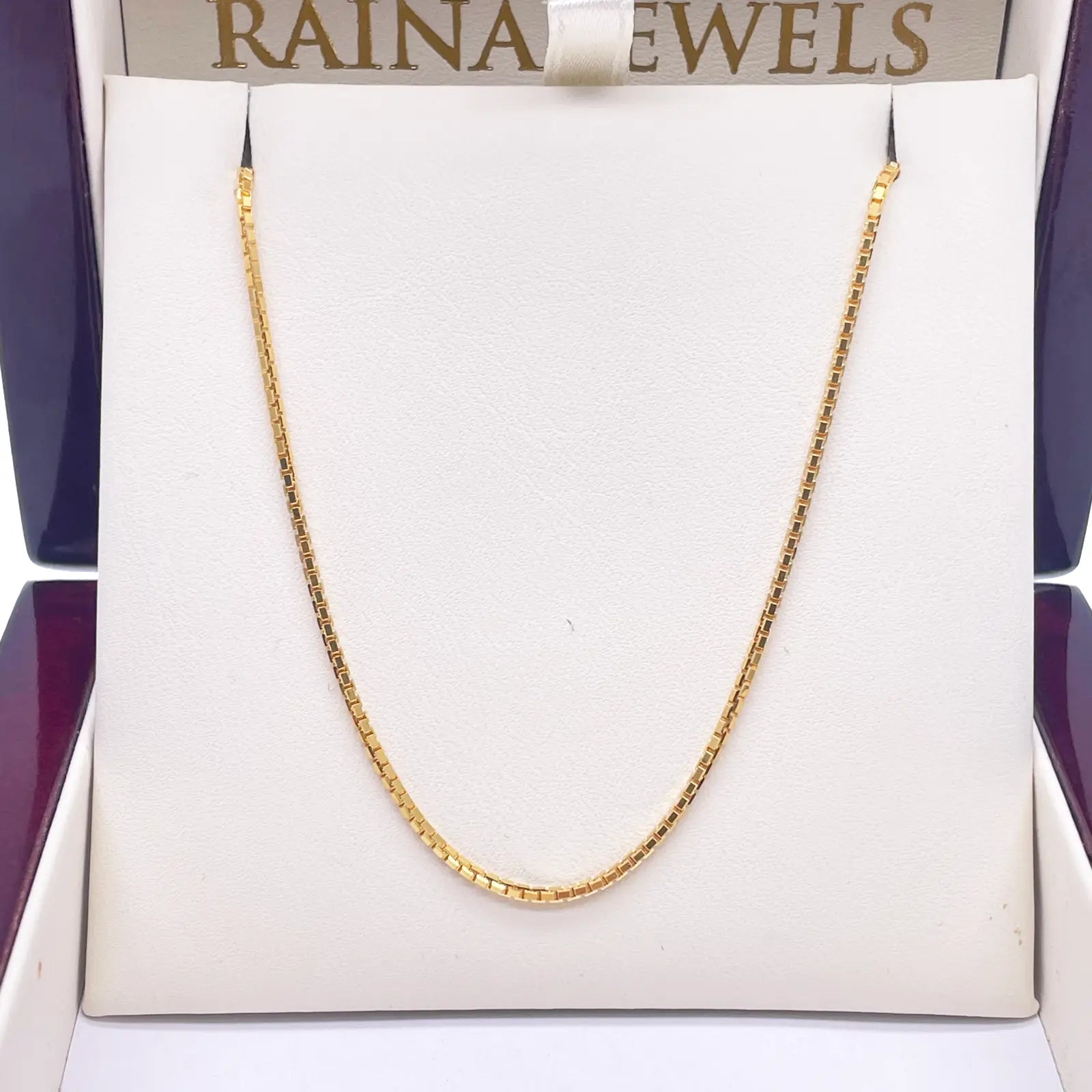 22ct Yellow Gold Solid Box Link Thin Chain 18''Inches 1.3mm Width 