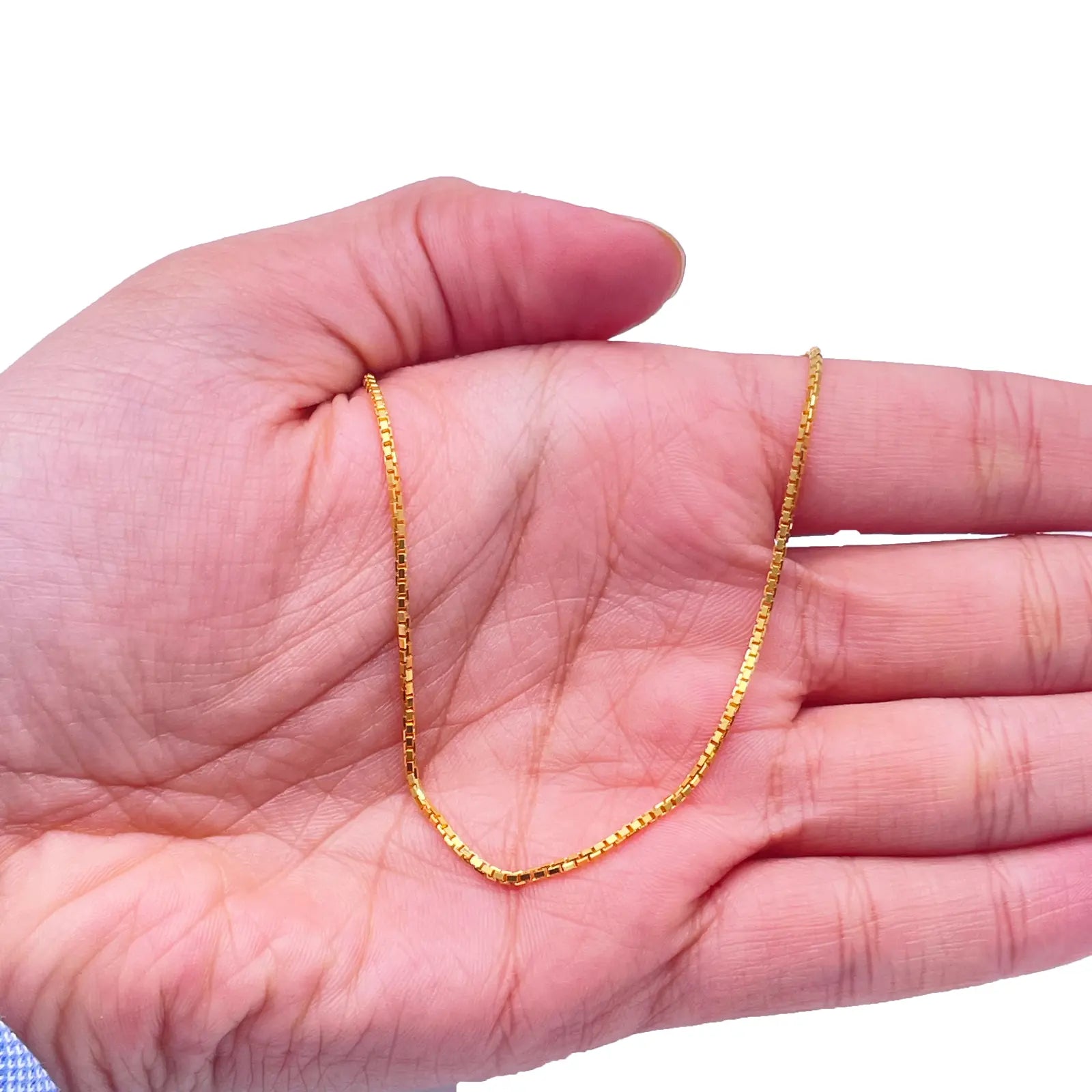 22ct Yellow Gold Solid Box Link Thin Chain 18''Inches 1.3mm Width 