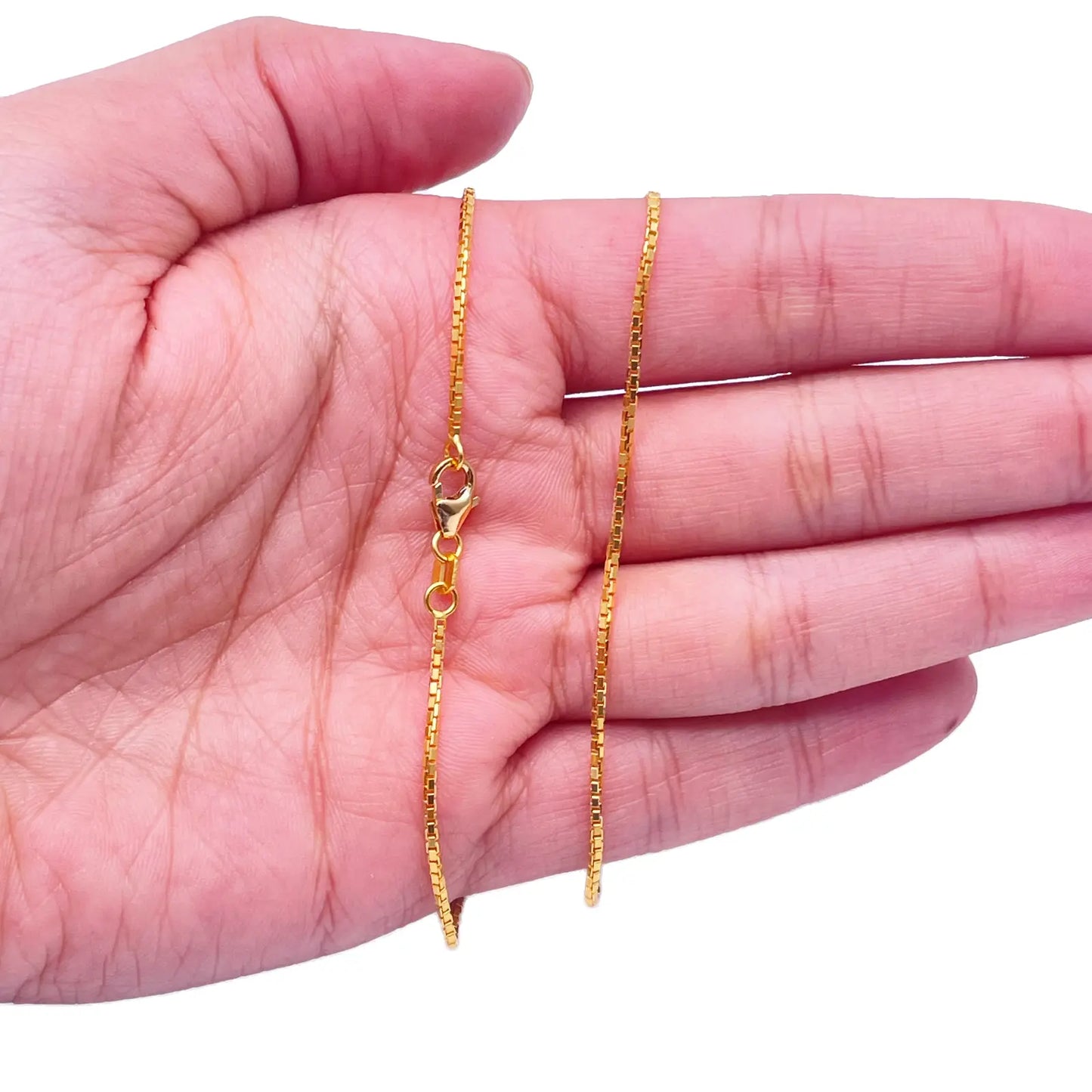 22ct Yellow Gold Solid Box Link Thin Chain 18''Inches 1.3mm Width 