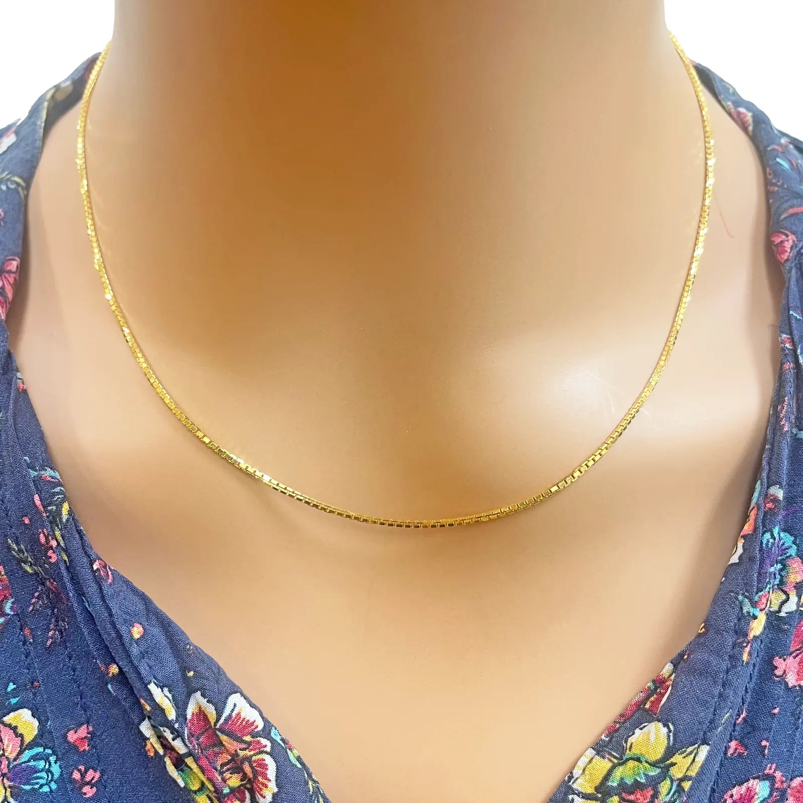 22ct Yellow Gold Solid Box Link Thin Chain 18''Inches 1.3mm Width 
