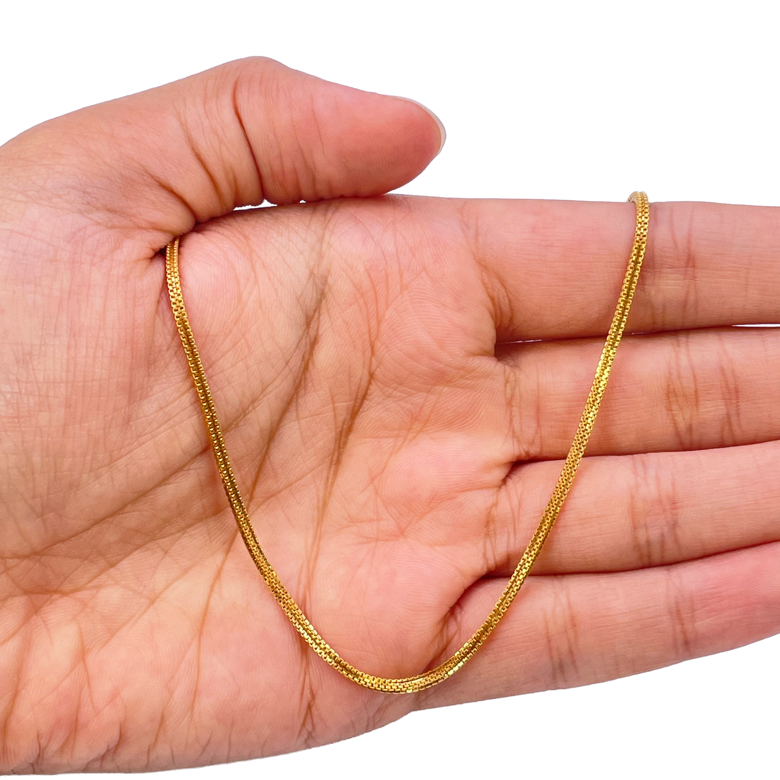 22ct Yellow Gold Solid Double Box Chain Necklace 22 Inches 1.5mm Width 