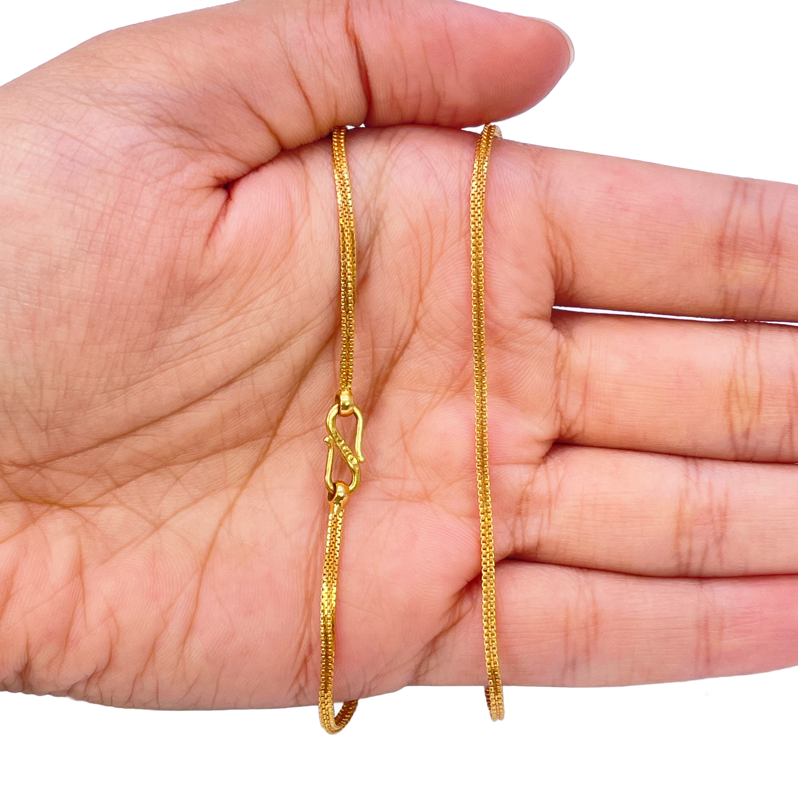 22ct Yellow Gold Solid Double Box Chain Necklace 22 Inches 1.5mm Width 