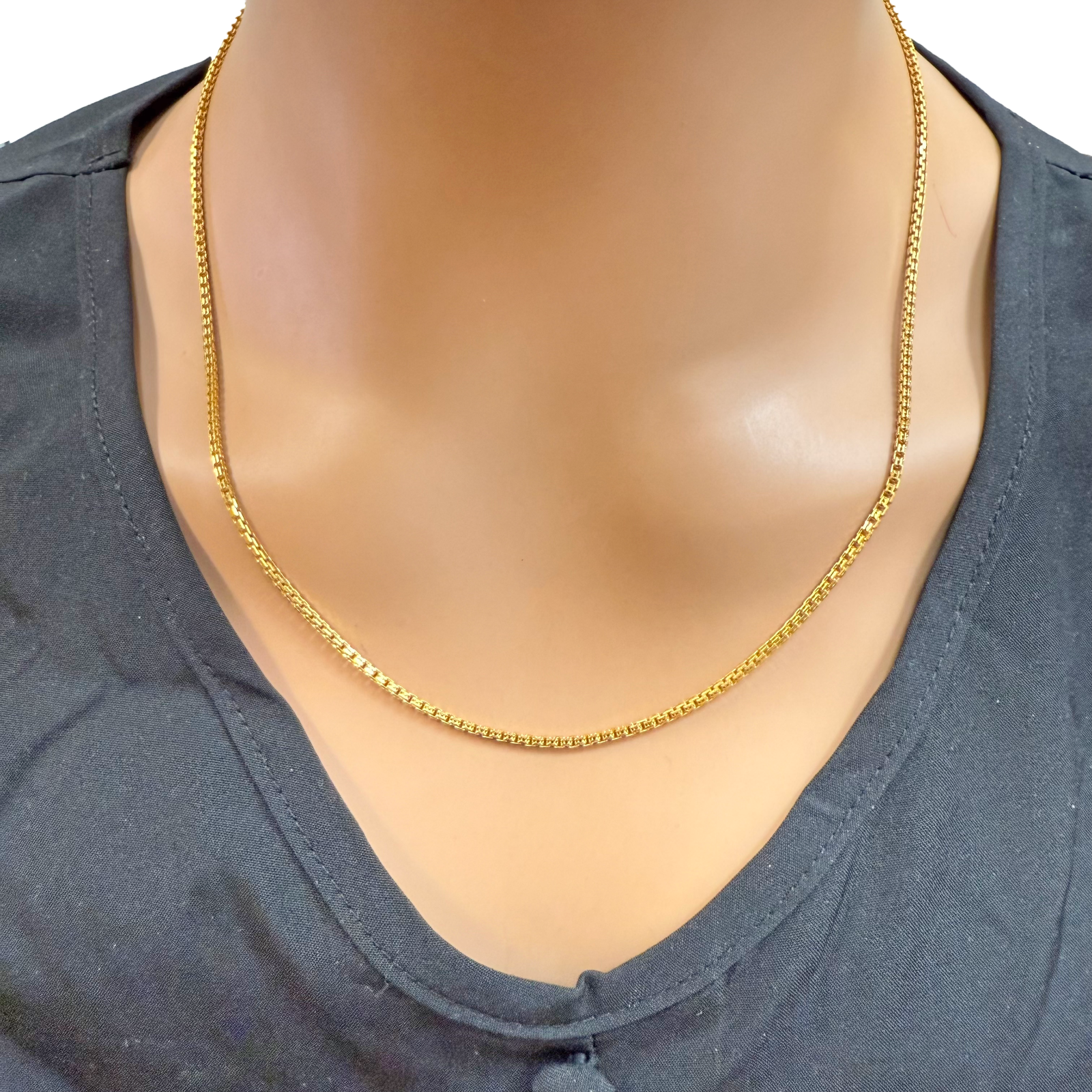 22ct Yellow Gold Solid Double Square Trace Chain Necklace 20 Inches 1.8mm Width 