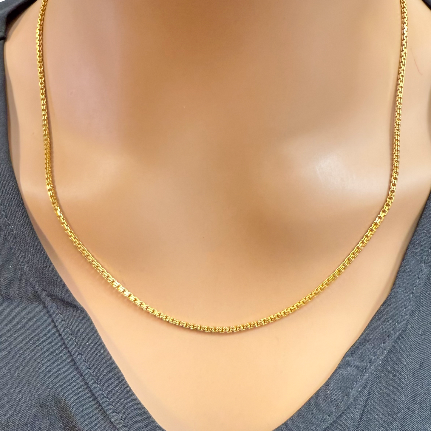 22ct Yellow Gold Solid Double Square Trace Chain Necklace 20 Inches 1.8mm Width 