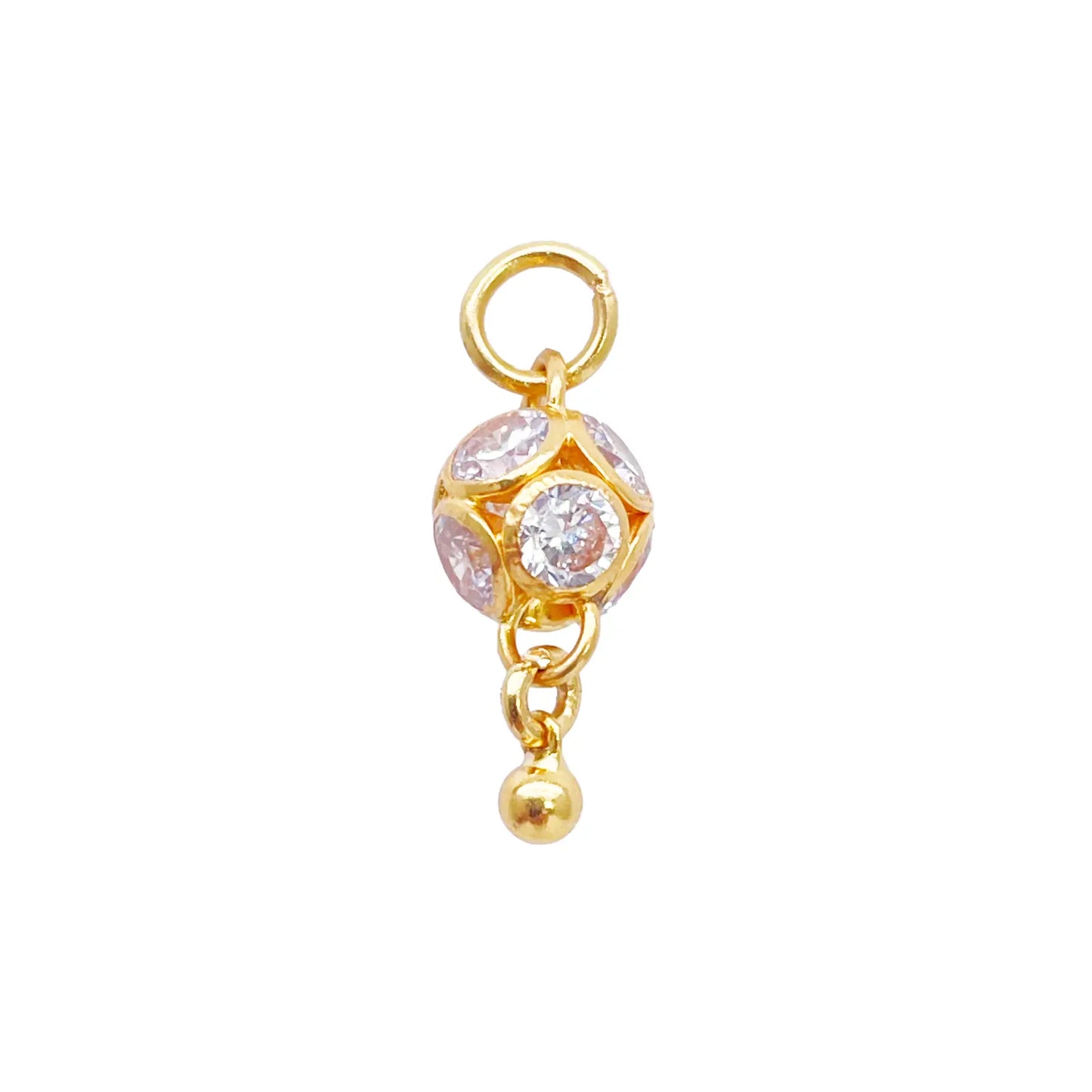 22ct Yellow Gold Sparkly Cubic Zirconia Ball Drop Dangle Single Earring, Bracelet Charm Pendant 