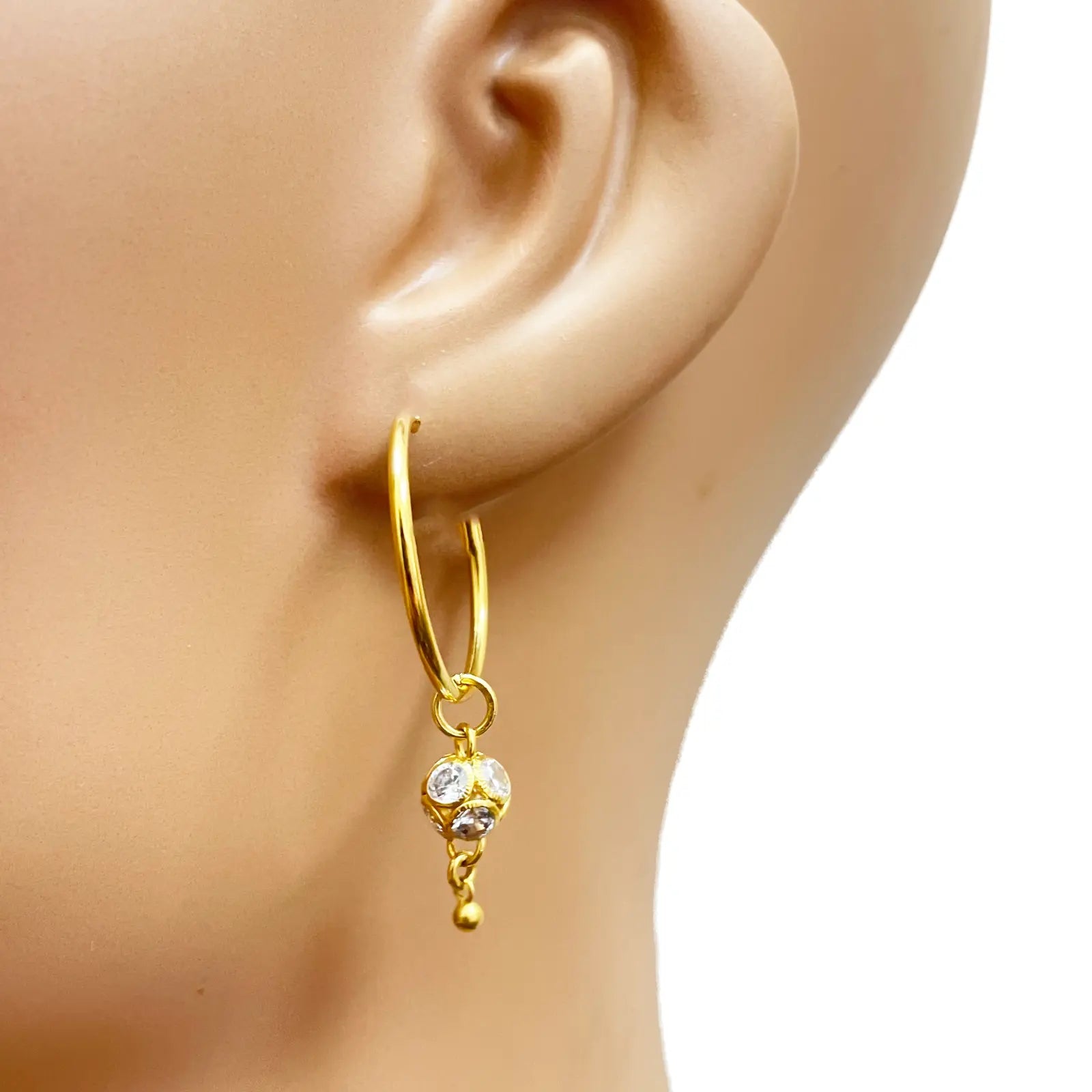 22ct Yellow Gold Sparkly Cubic Zirconia Ball Drop Dangle Single Earring, Bracelet Charm Pendant 