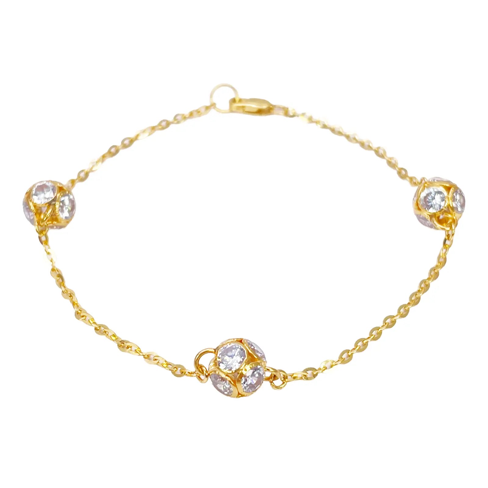 22ct Yellow Gold Sparkly Cubic Zirconia Glitter Ball Ladies Bracelet 6.5 Inches 
