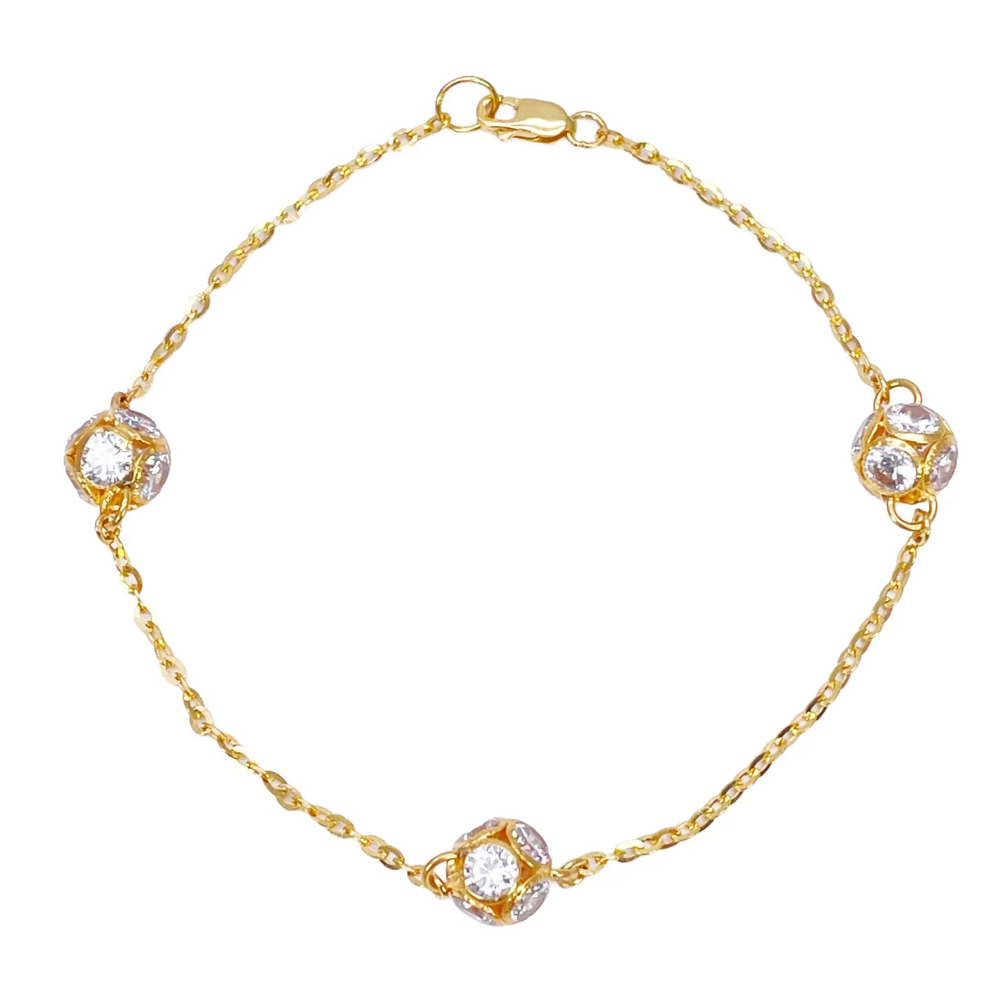 22ct Yellow Gold Sparkly Cubic Zirconia Glitter Ball Ladies Bracelet 6.5 Inches 