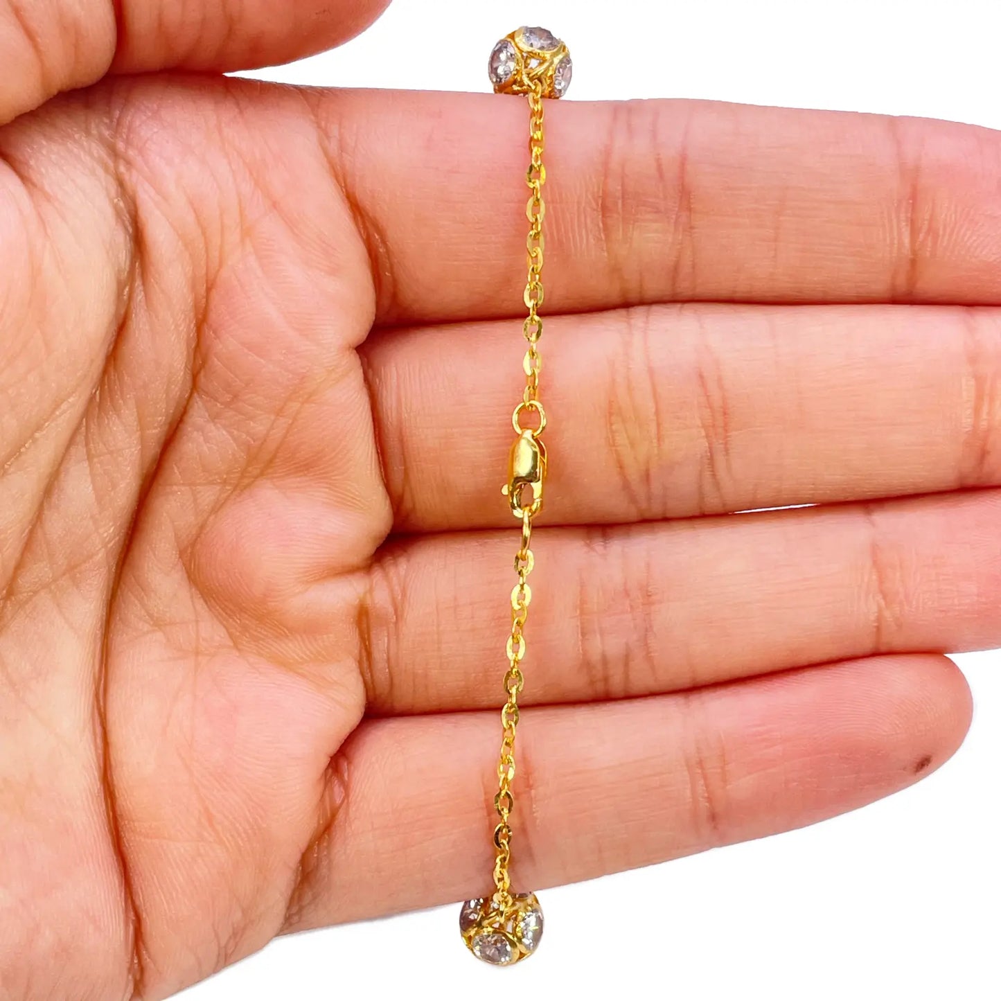 22ct Yellow Gold Sparkly Cubic Zirconia Glitter Ball Ladies Bracelet 6.5 Inches 