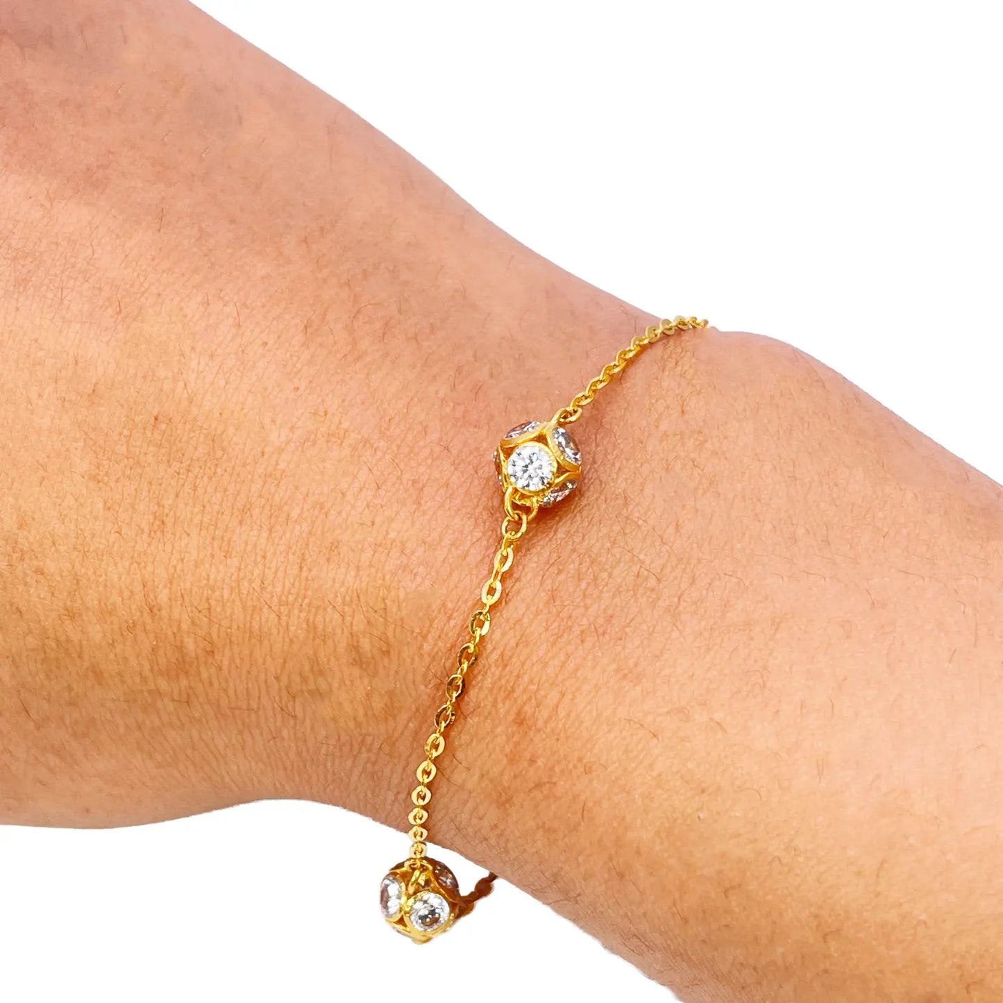 22ct Yellow Gold Sparkly Cubic Zirconia Glitter Ball Ladies Bracelet 6.5 Inches 
