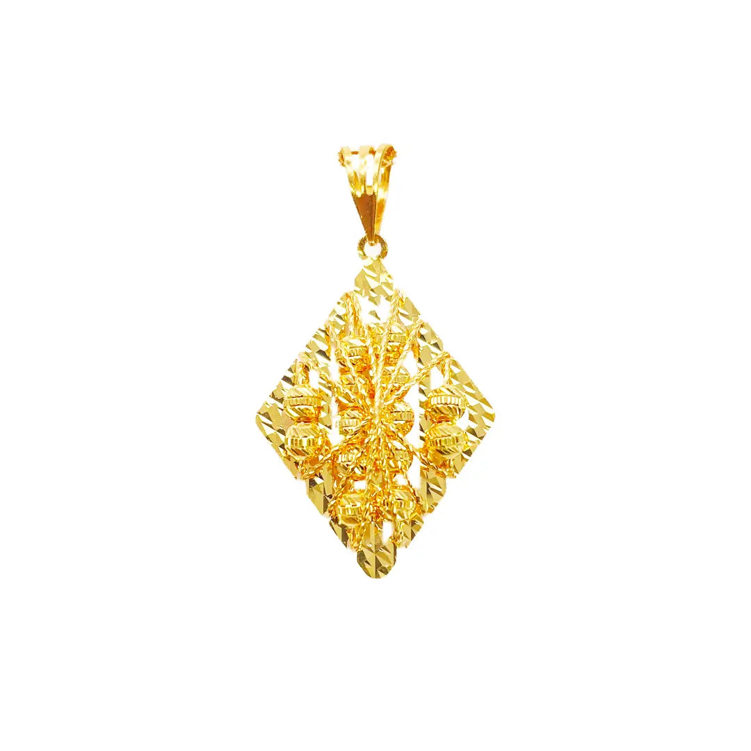 22ct Yellow Gold Sparkly Diamond Cut Mesh Beaded Kite Pendant 33mm Length 