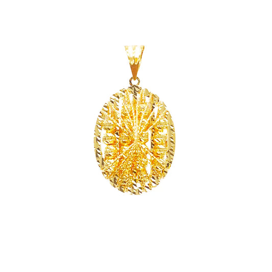 22ct Yellow Gold Sparkly Diamond Cut Mesh Beaded Oval Pendant 38mm Length 