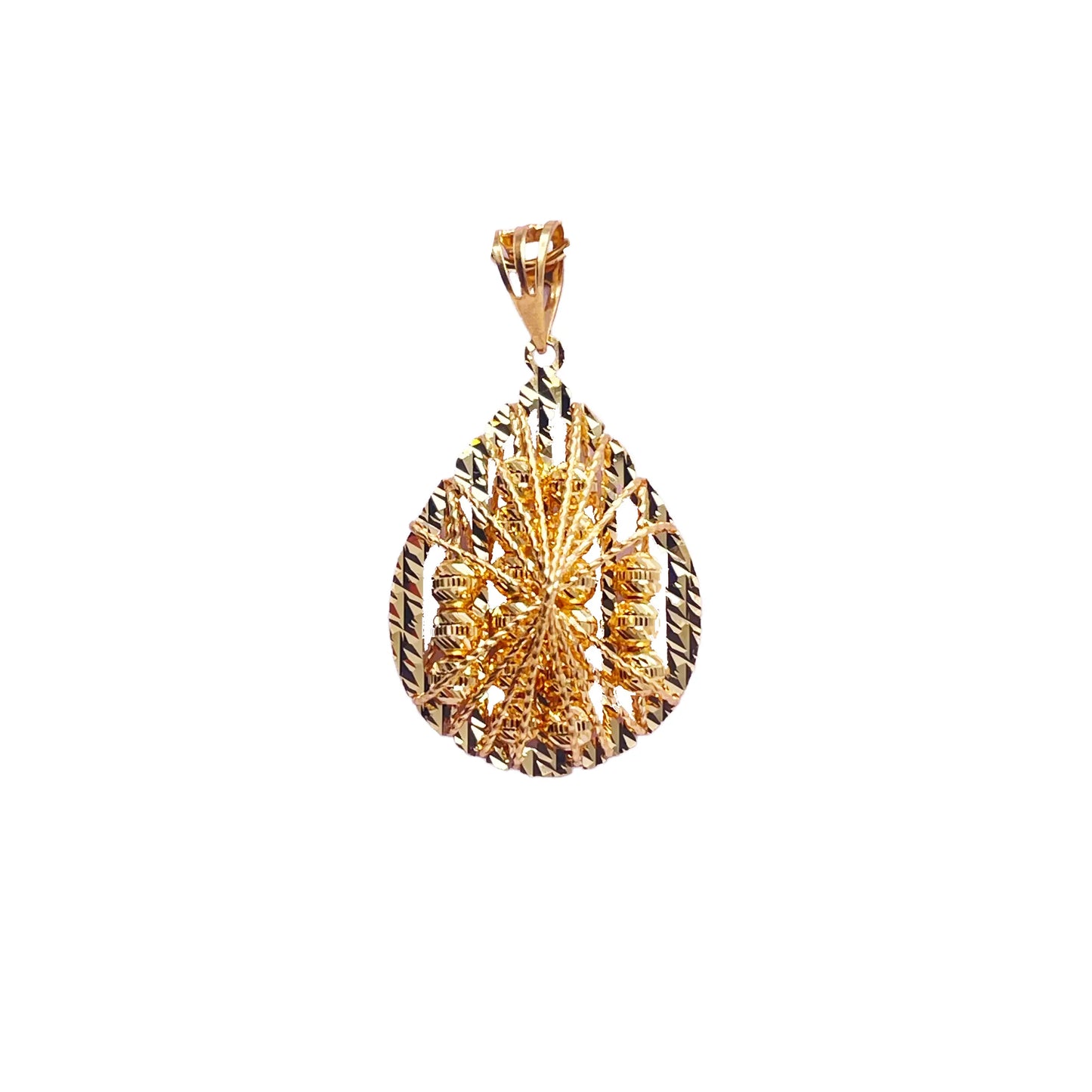 22ct Yellow Gold Sparkly Diamond Cut Mesh Beaded Pear Pendant 