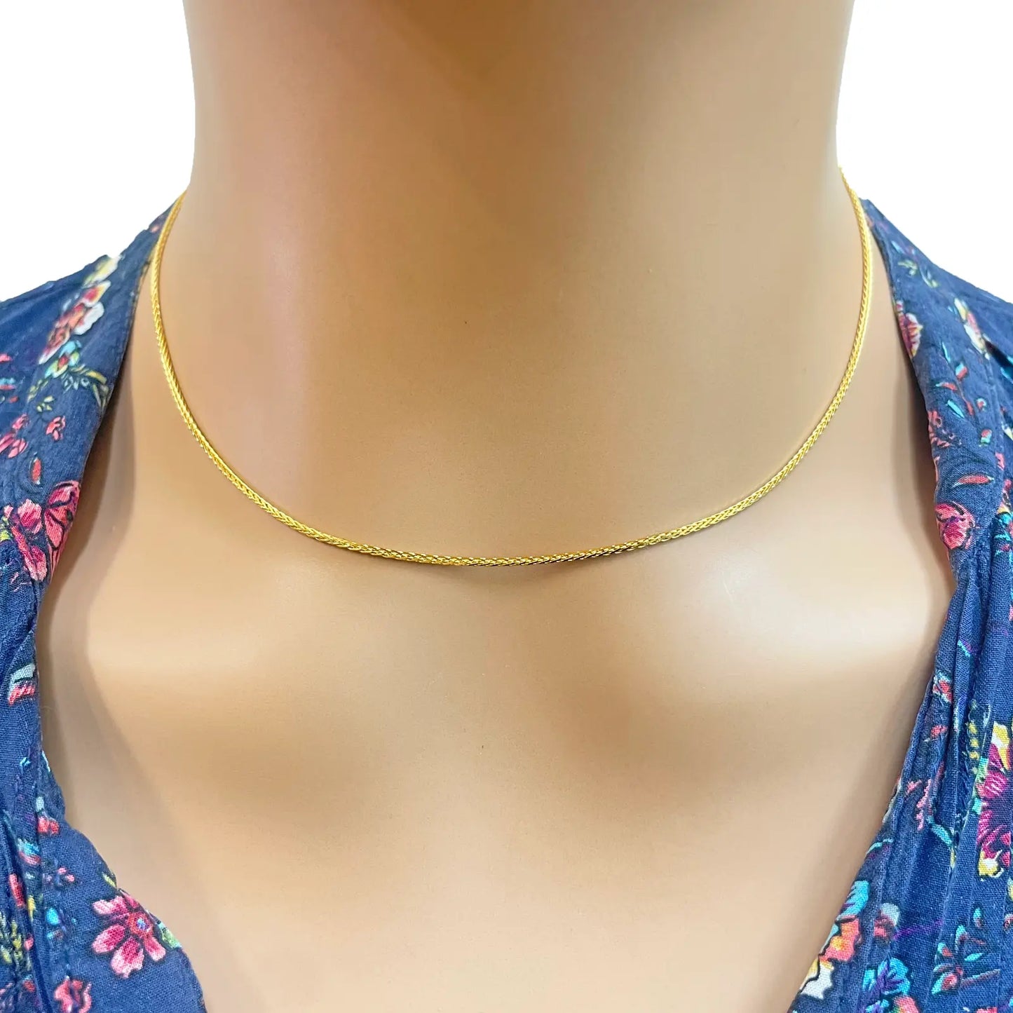 22ct Yellow Gold Spiga Chain Necklace 16'' inch 1.2mm Width 