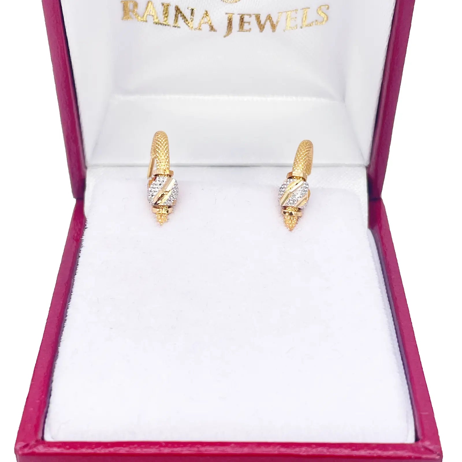 22ct Yellow Gold Textured Two-Tone Beaded Hoop Huggie Earrings 14mm Diameter  Gold earring