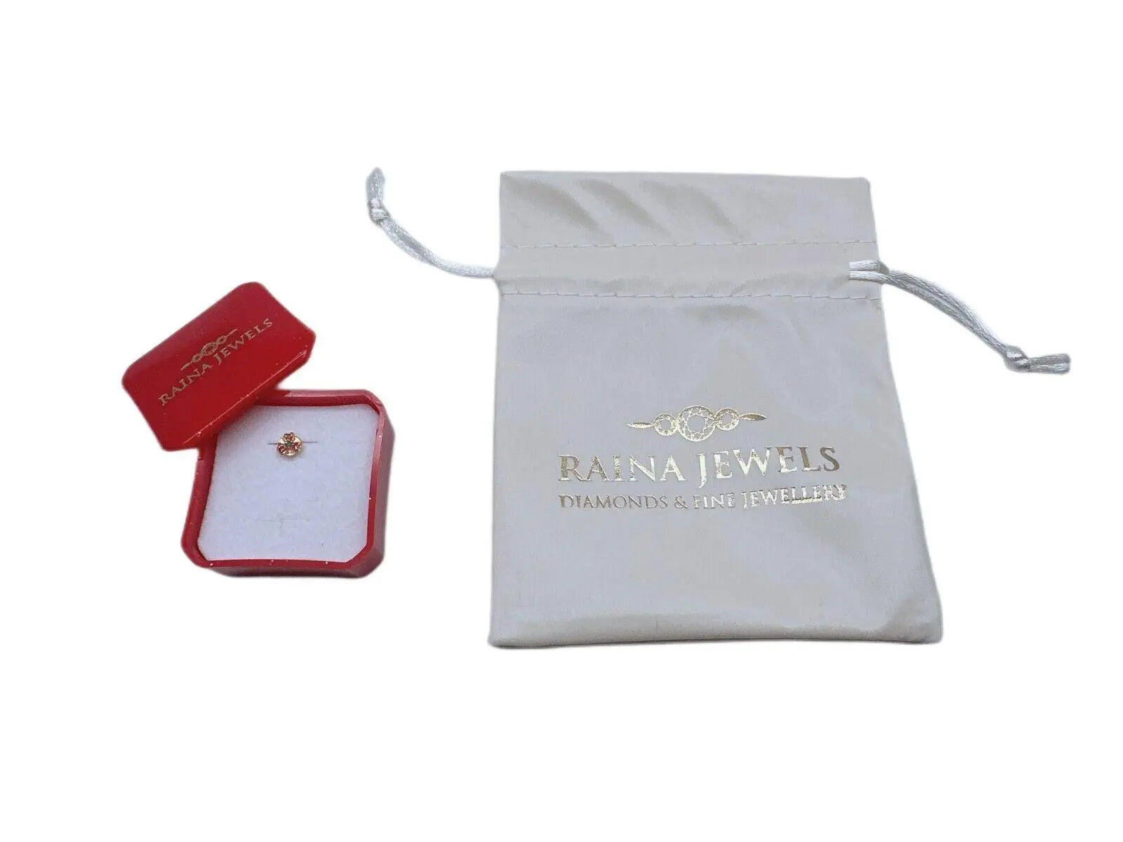 22ct Yellow Gold Three Stone Ruby & Emerald Nose Stud/Nose Pin/Nose Piercings 