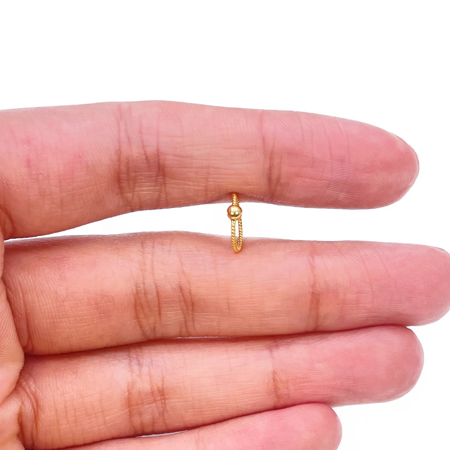 22ct Yellow Gold Tiny Rope Dainty Nose Hoop Huggie Ring 8mm Diameter 