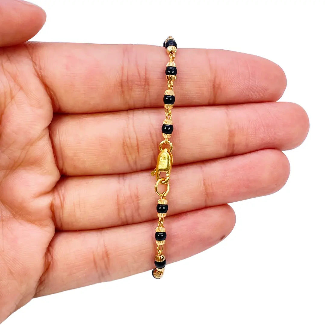 22ct Yellow Gold Traditional Black Beaded Mangalsutra Bracelet 6 Inches 