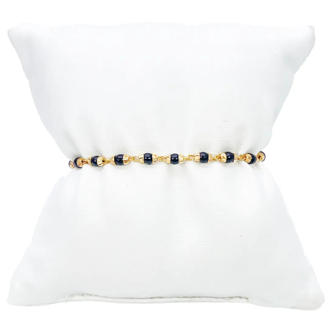 22ct Yellow Gold Traditional Black Beaded Mangalsutra Bracelet 6 Inches 