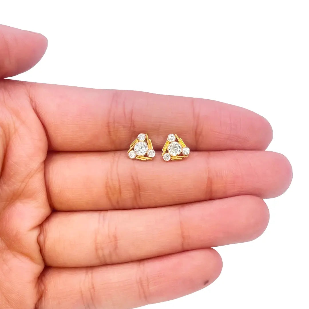 22ct Yellow Gold Triangle High Polished Stud Earrings 7.9mm Width 