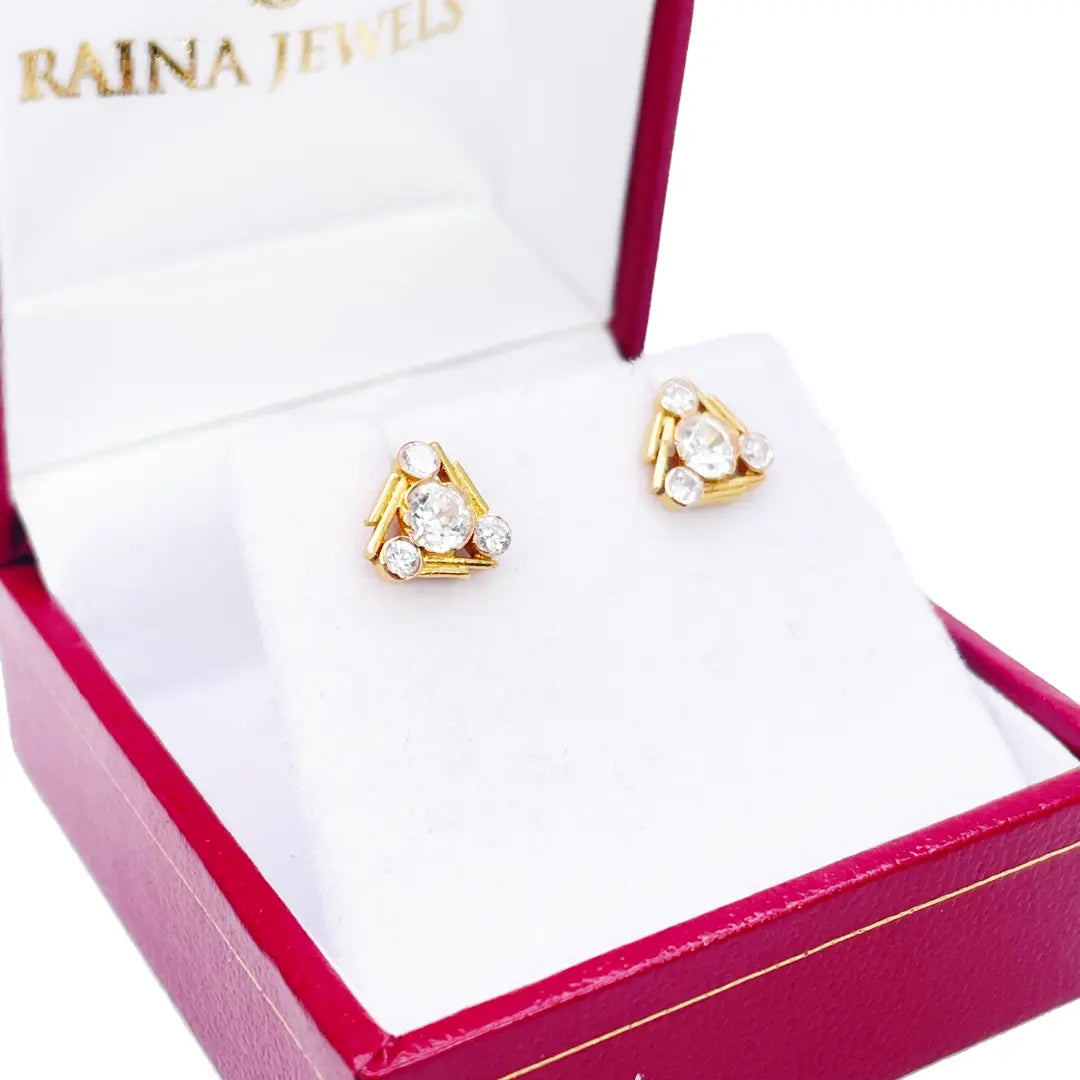 22ct Yellow Gold Triangle High Polished Stud Earrings 7.9mm Width 