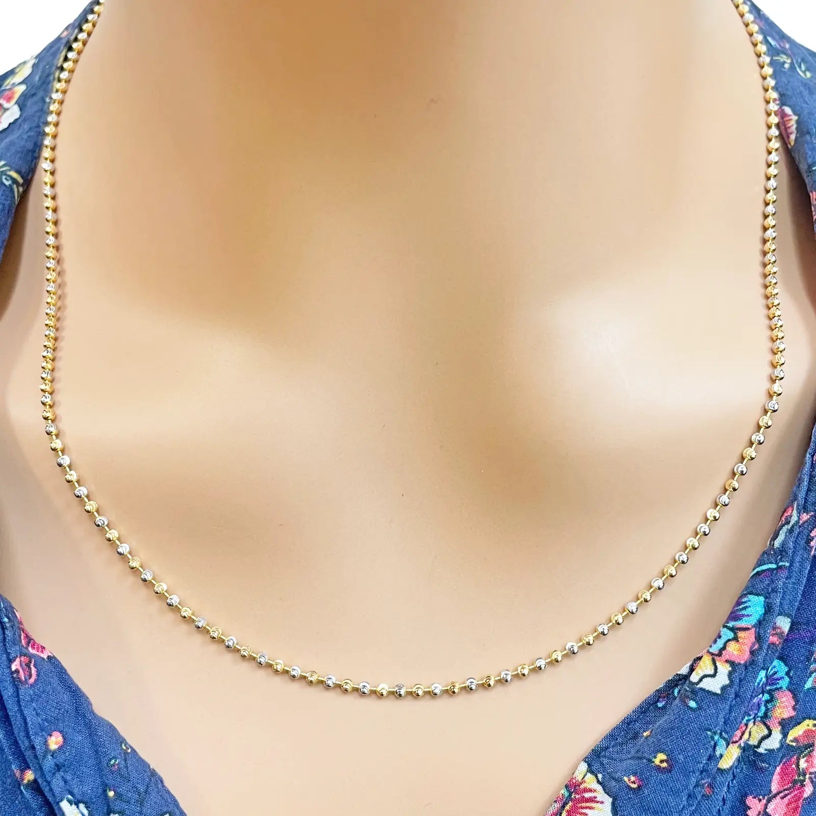 22ct Yellow Gold Two-Tone Diamond-Cut Ball Beaded Chain Necklace 1.9mm  Gold Necklcae