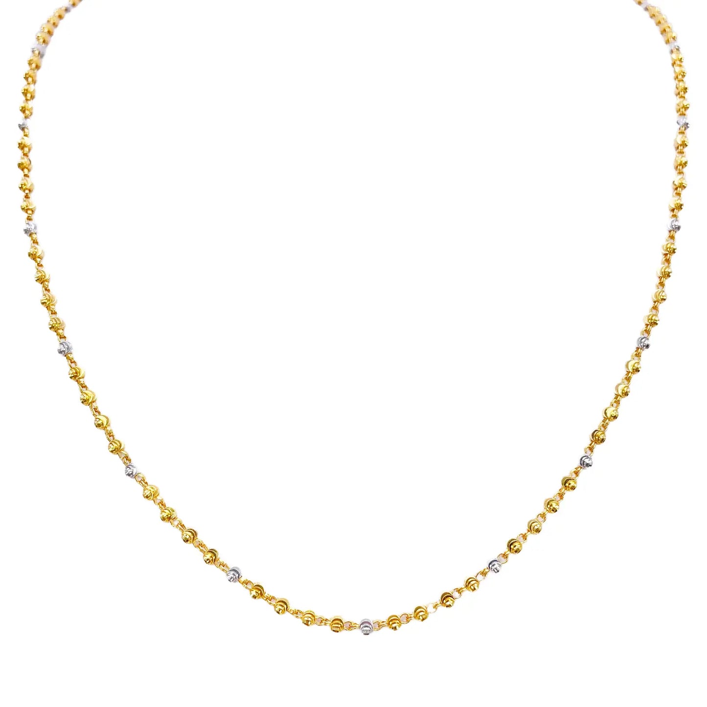 22ct Yellow Gold Two-Tone Diamond Cut Ball Beaded Necklace 18 Inches 2.3 Width 