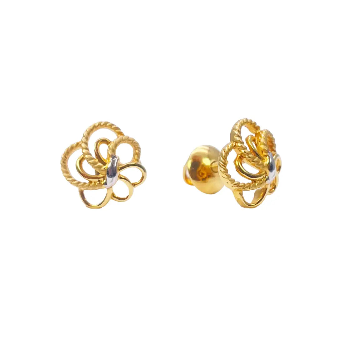 22ct Yellow Gold Two-Tone Floral Textured Design Ladies Stud Earrings 9.7mm 