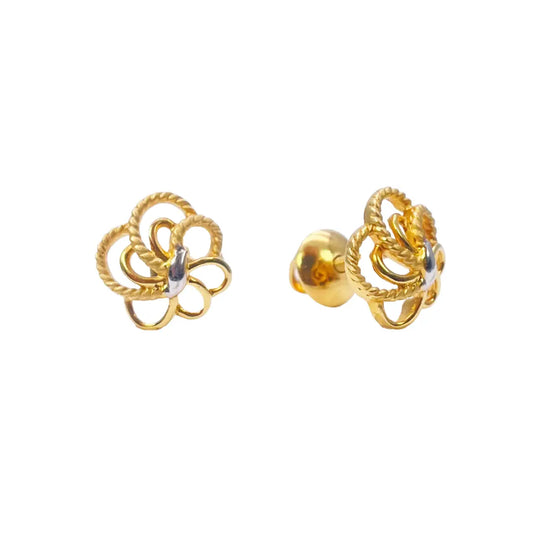 22ct Yellow Gold Two-Tone Floral Textured Design Ladies Stud Earrings 9.7mm 