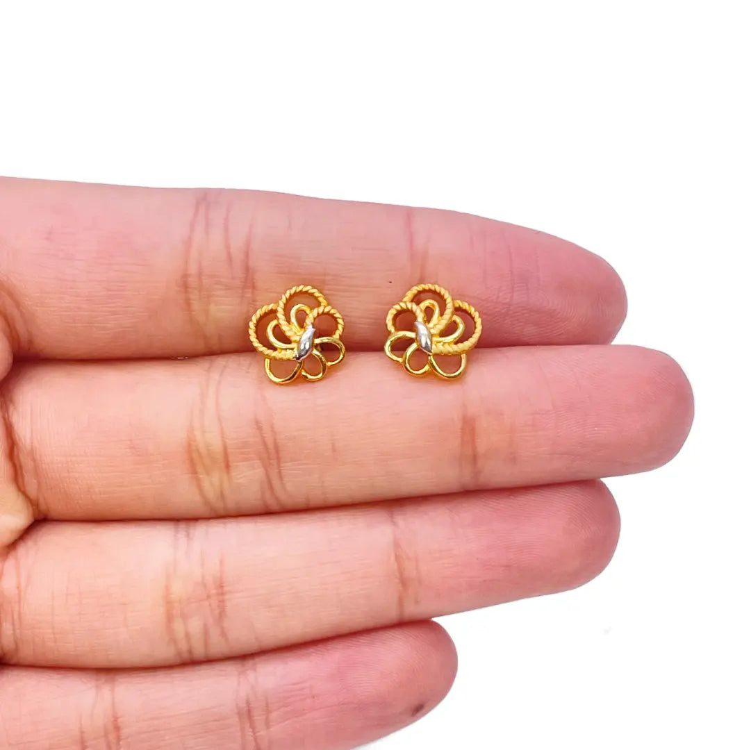 22ct Yellow Gold Two-Tone Floral Textured Design Ladies Stud Earrings 9.7mm 