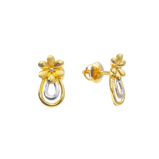 22ct Yellow Gold Two-Tone Flower & Pineapple Design Ladies Stud Earrings 