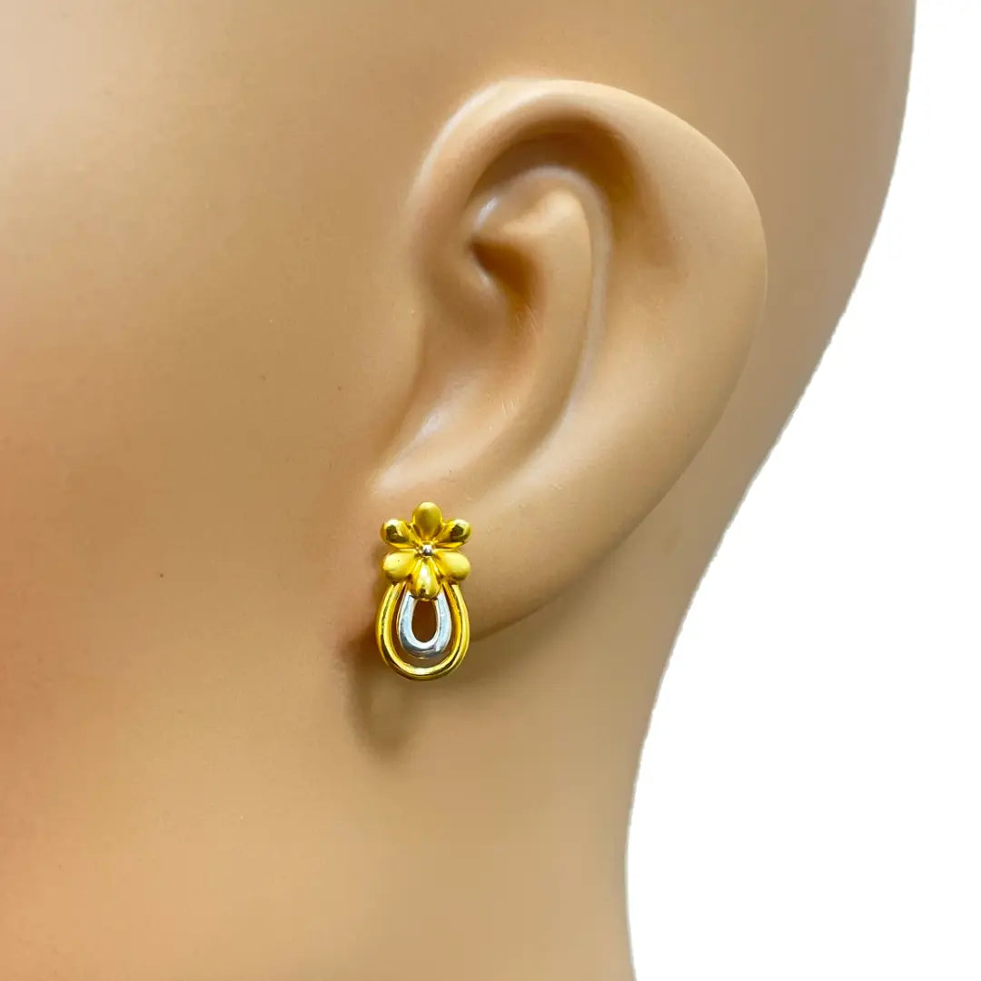 22ct Yellow Gold Two-Tone Flower & Pineapple Design Ladies Stud Earrings 