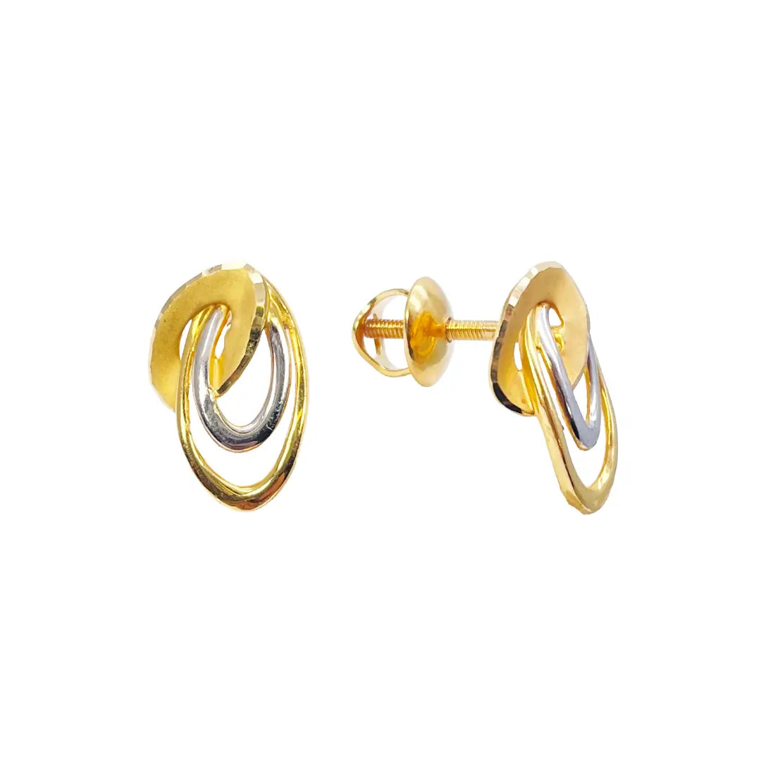 22ct Yellow Gold Two-Tone Oval Design Stud Earrings 14mm Length 